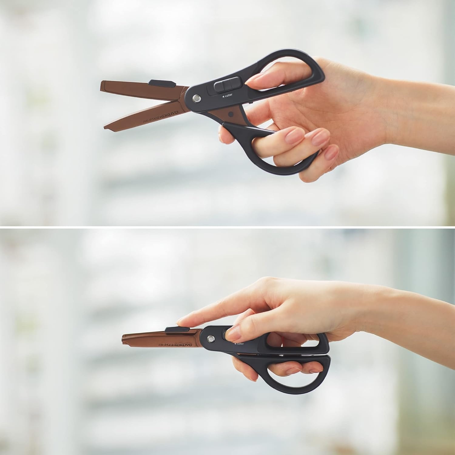 image:imageKOKUYO 2Way All Purpose Scissor HAKOAKE Heavy Duty Regular Size Travel Scissors Titanium Blade Multiple Purpose Craft Scissor Box Cutter for Office Travel and Home Black HASAPT412DBlack