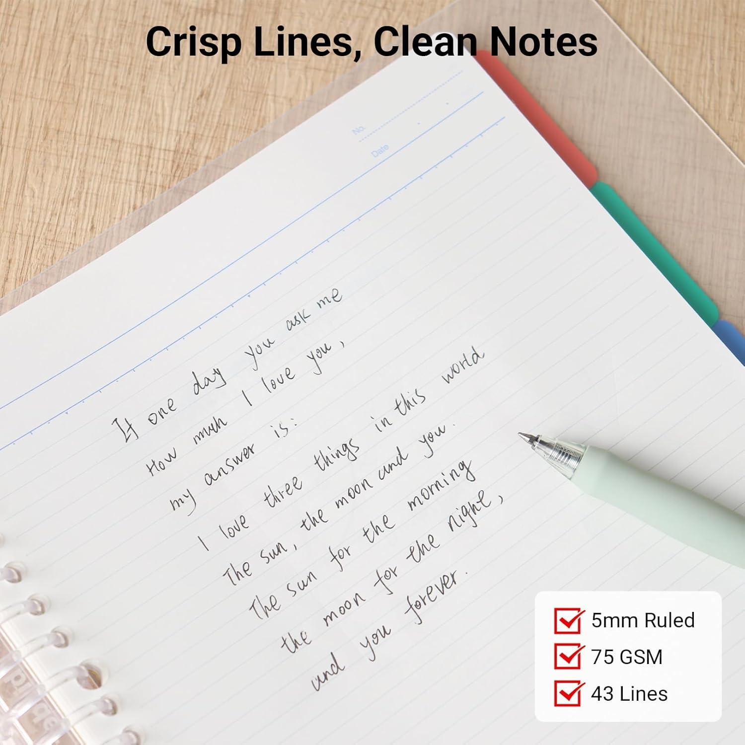image:imageKOKUYO 5 Subject Spiral Notebook Campus B5 Refillable Journal with 5 Tab Dividers 100 Sheets in 5mm Ruled Loose Leaf Paper Green RUP333NG amp NO836CGreen