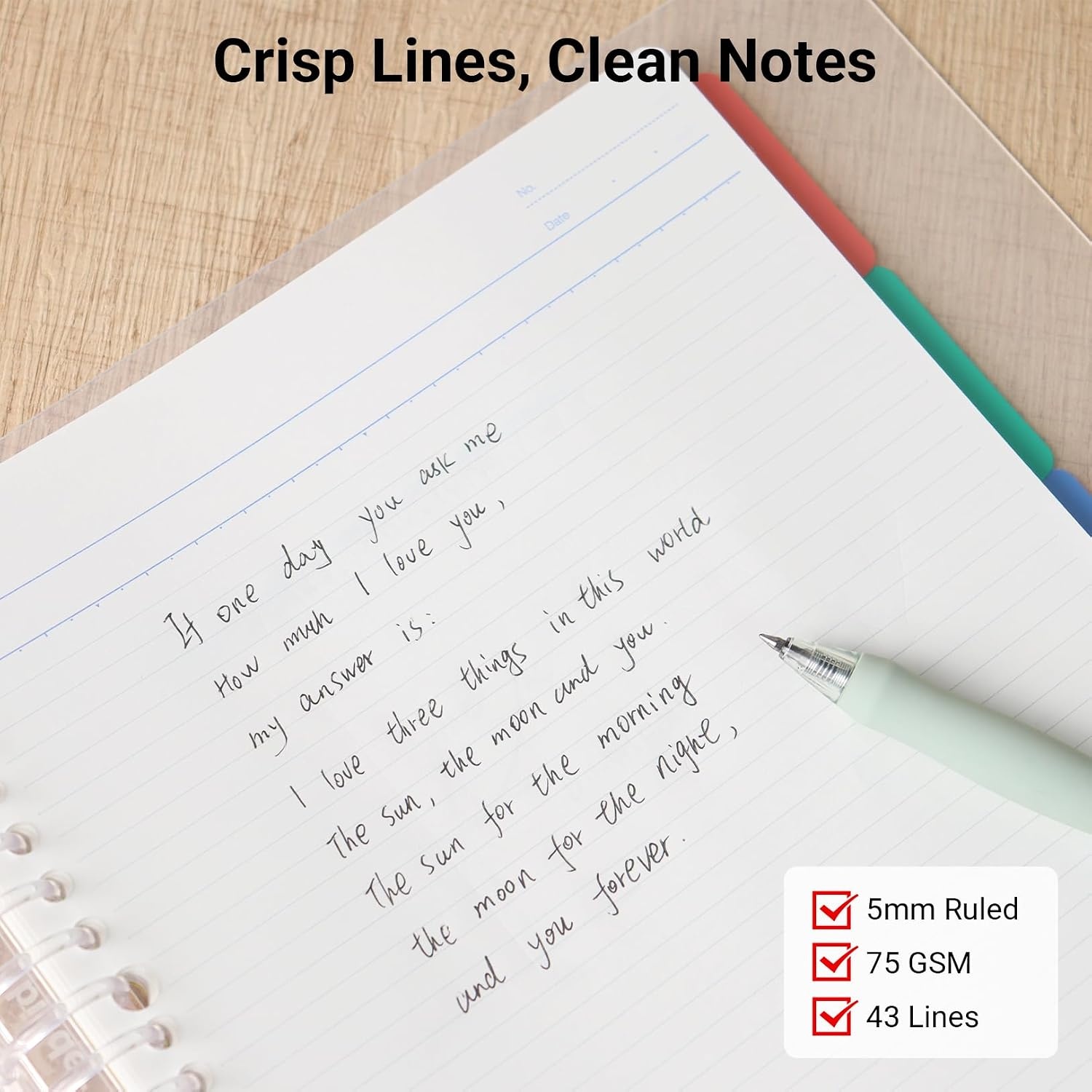 image:imageKOKUYO 5 Subject Spiral Notebook Campus B5 Refillable Journal with 5 Tab Dividers 100 Sheets in 5mm Ruled Loose Leaf Paper Green RUP333NG amp NO836CYellow