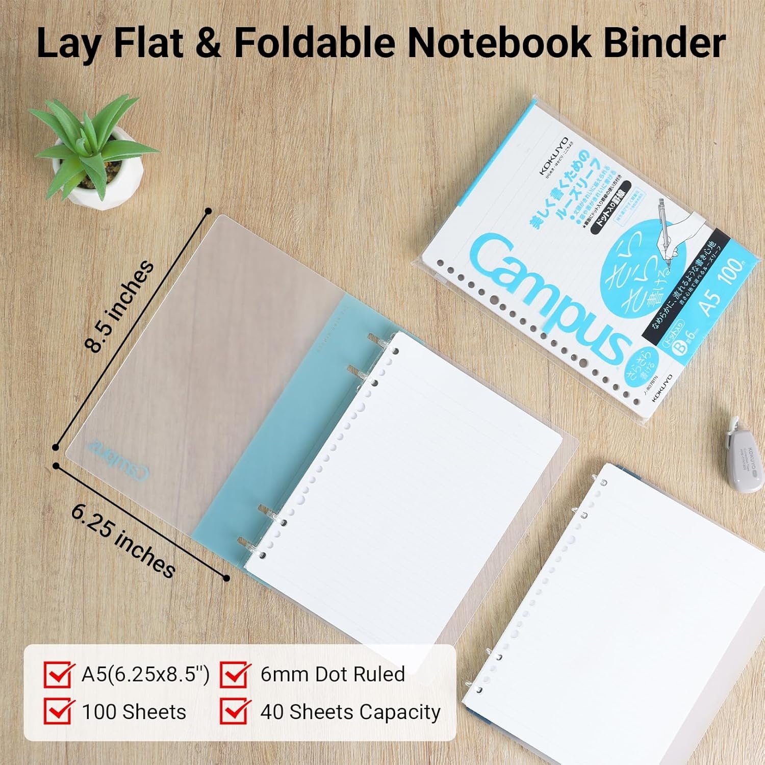 image:imageKOKUYO Campus 2x2 Spiral Binder Notebook Set A5 Refillable Notebook 100 Refill Papers with 6mm Dot Ruled 40 Sheet Capacity Light Blue Perfect for Work Study amp JournalLight Blue