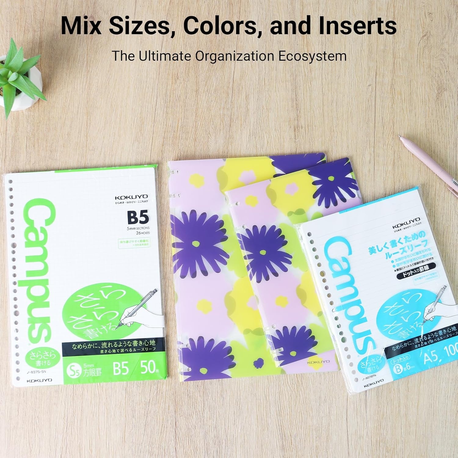 image:imageKOKUYO Campus 2x2 Spiral Binder Notebook Set A5 Refillable Notebook 100 Refill Papers with 6mm Dot Ruled 40 Sheet Capacity Light Blue Perfect for Work Study amp JournalFloral SOUSOU