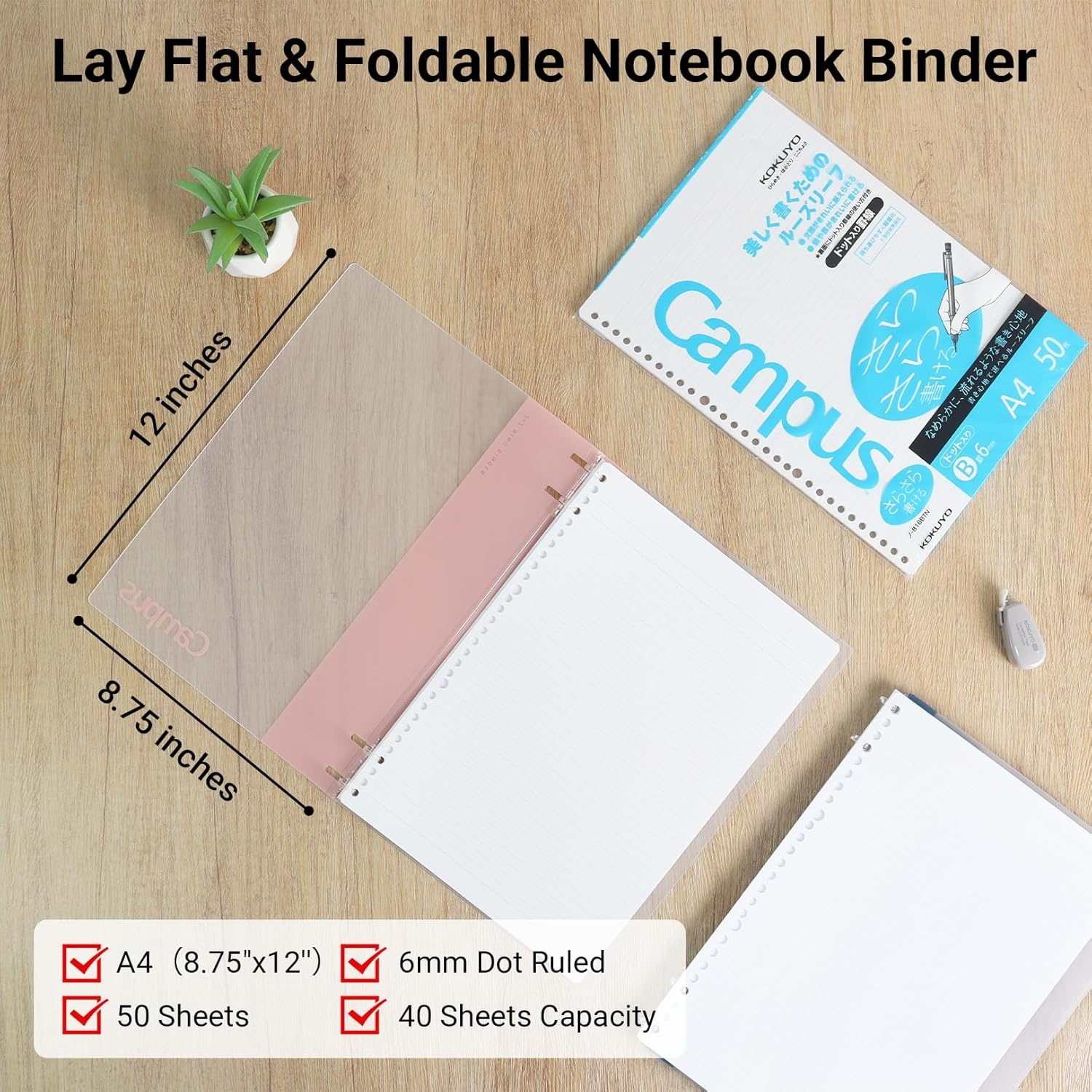 image:imageKOKUYO Campus 2x2 Spiral Binder Notebook Set A5 Refillable Notebook 100 Refill Papers with 6mm Dot Ruled 40 Sheet Capacity Light Blue Perfect for Work Study amp JournalLight Pink
