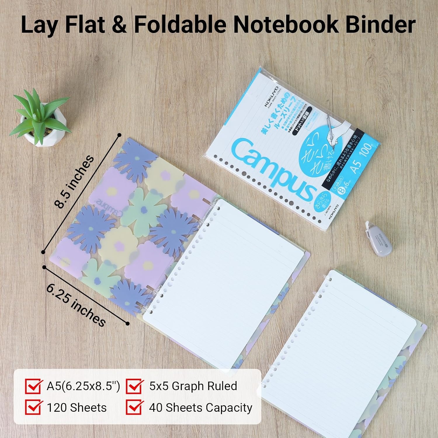 image:imageKOKUYO Campus 2x2 Spiral Binder Notebook Set A5 Refillable Notebook 100 Refill Papers with 6mm Dot Ruled 40 Sheet Capacity Light Blue Perfect for Work Study amp JournalFloral SOUSOU