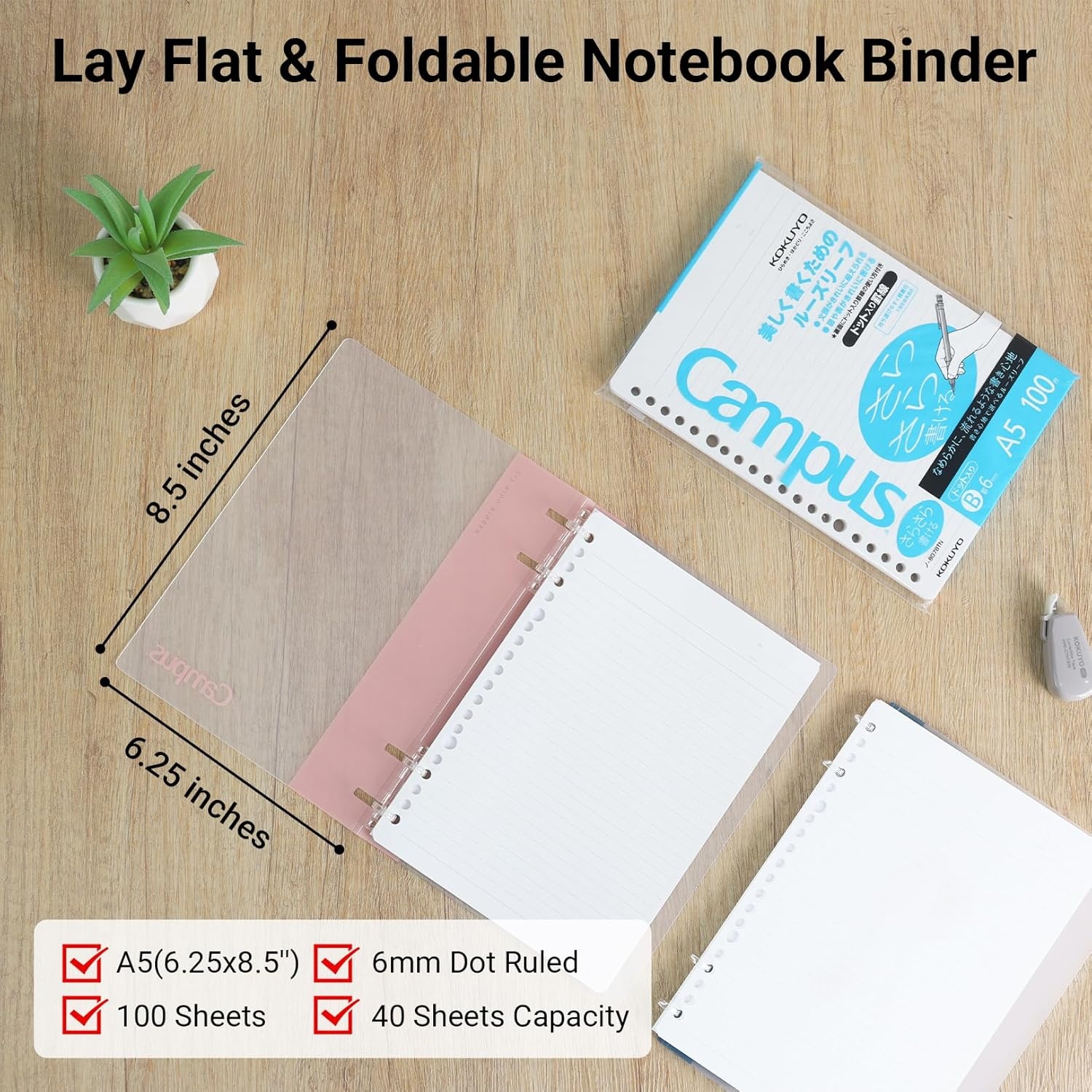 image:imageKOKUYO Campus 2x2 Spiral Binder Notebook Set A5 Refillable Notebook 100 Refill Papers with 6mm Dot Ruled 40 Sheet Capacity Light Blue Perfect for Work Study amp JournalLight Pink