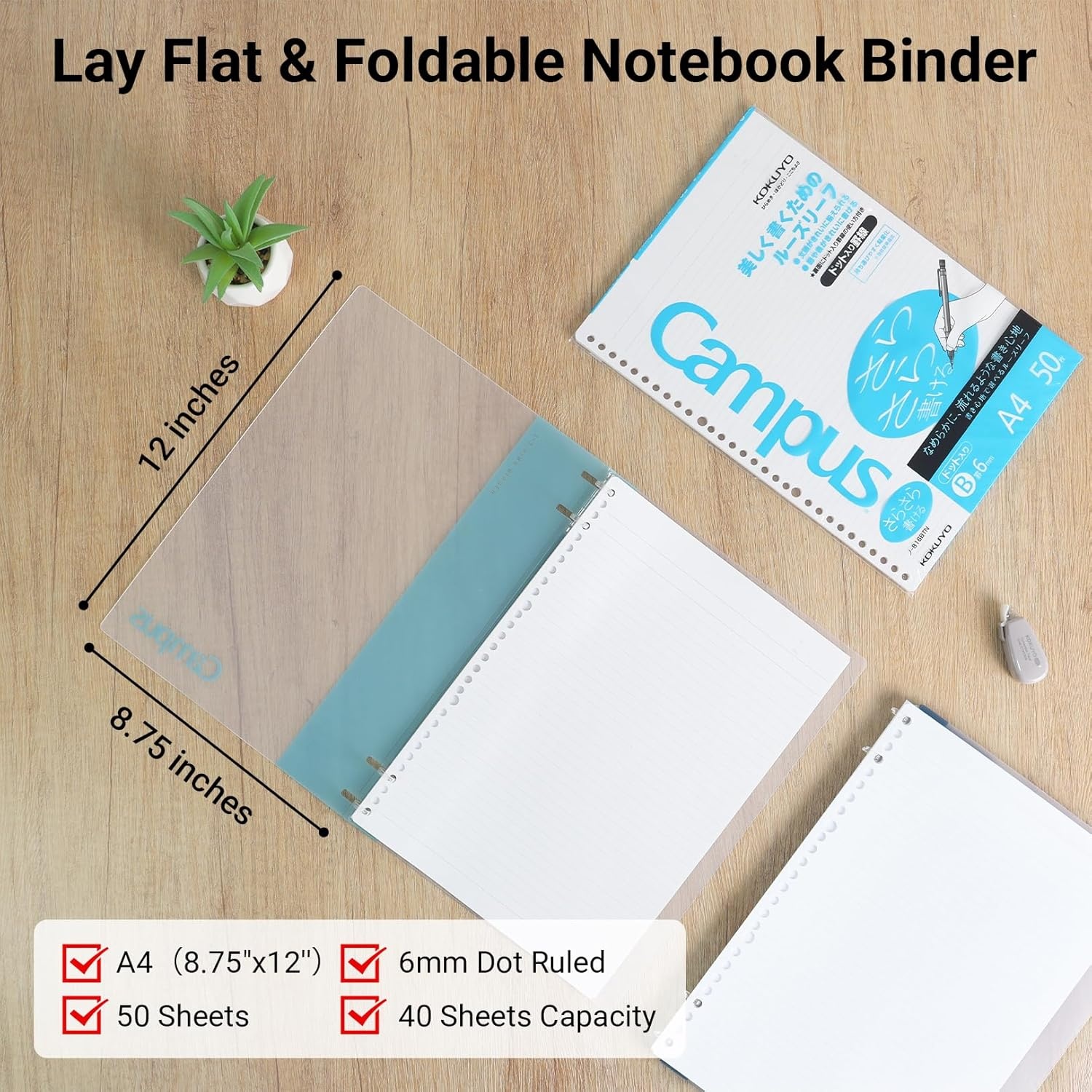 image:imageKOKUYO Campus 2x2 Spiral Binder Notebook Set A5 Refillable Notebook 100 Refill Papers with 6mm Dot Ruled 40 Sheet Capacity Light Blue Perfect for Work Study amp JournalLight Blue