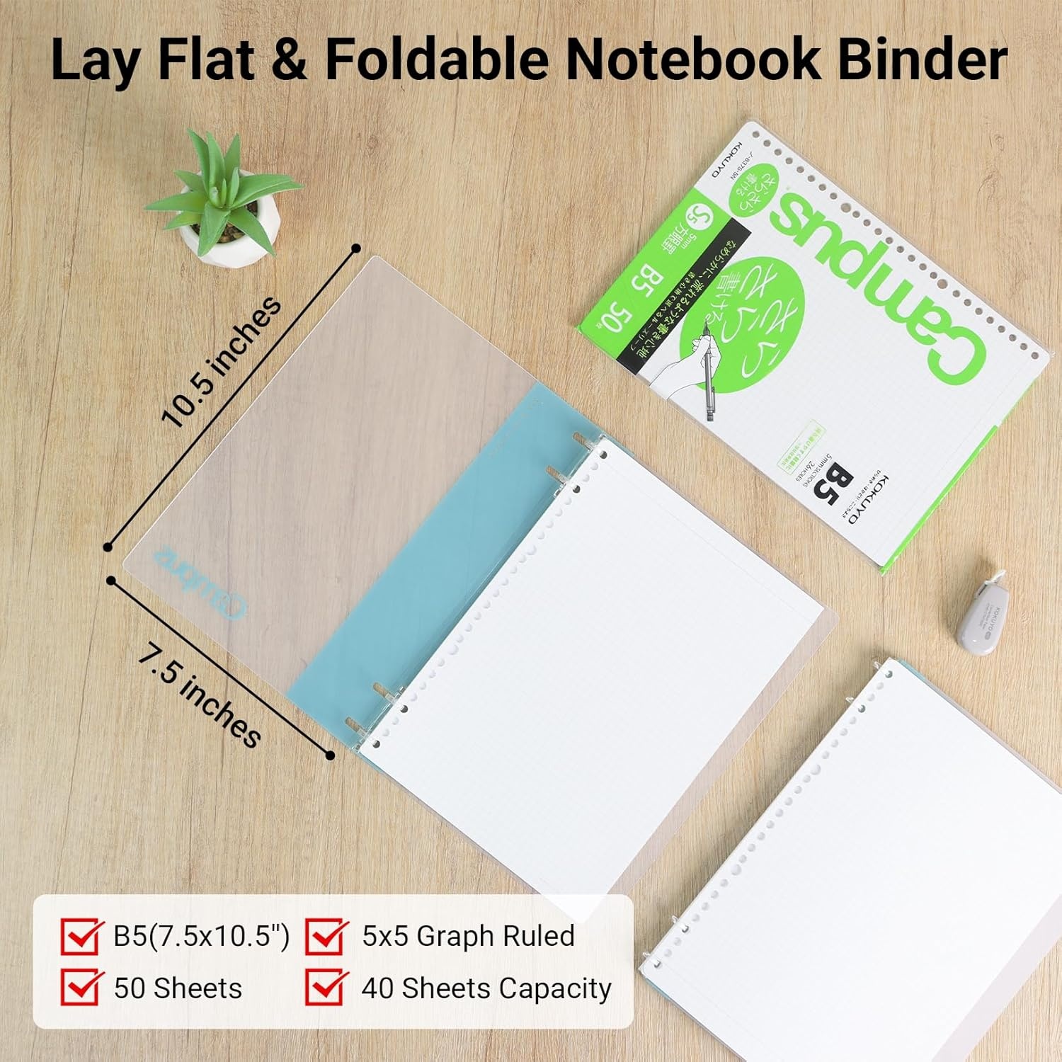 image:imageKOKUYO Campus 2x2 Spiral Binder Notebook Set B5 Refillable Notebook 50 Refill Papers with 5x5 Graph Ruled 40 Sheet Capacity Navy Perfect for Work Study amp JournalLight Blue