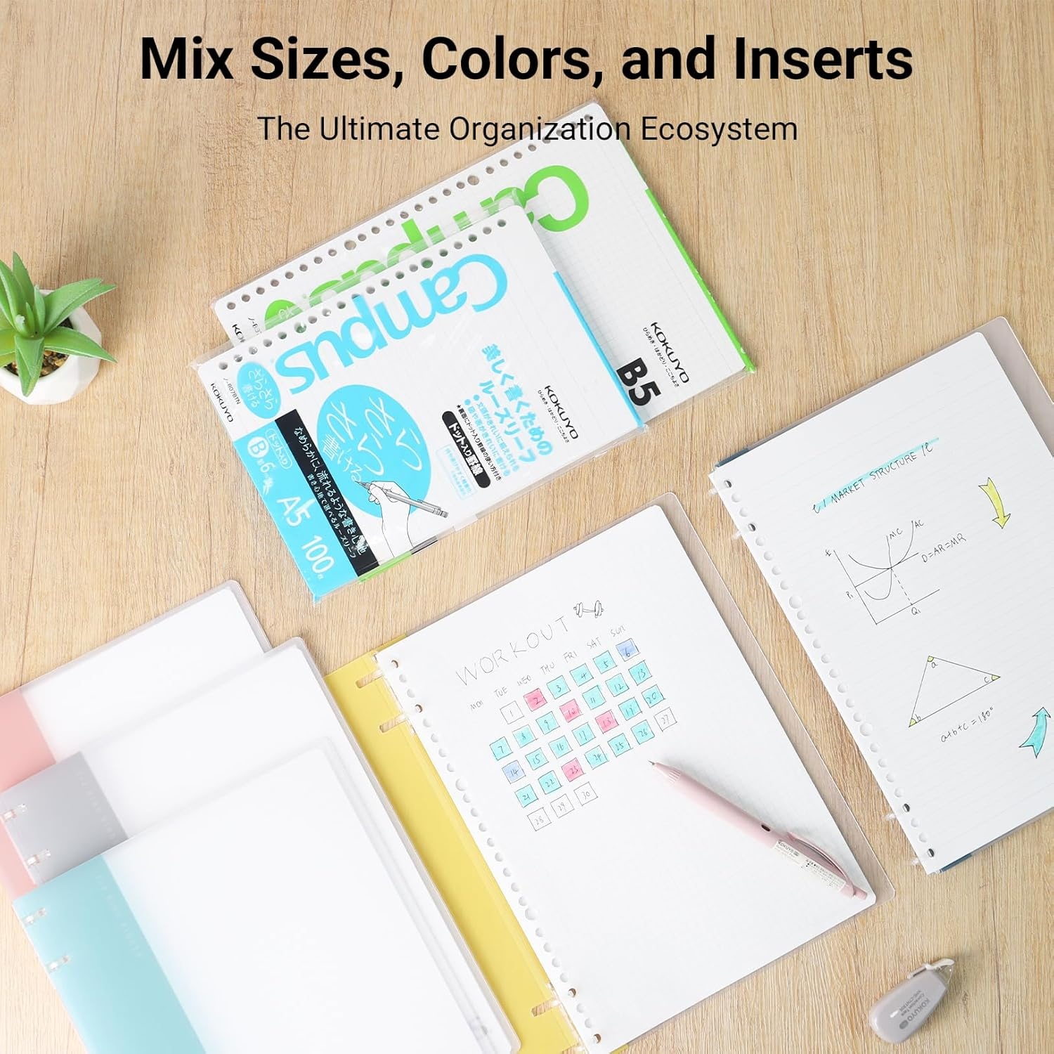 image:imageKOKUYO Campus 2x2 Spiral Binder Notebook Set B5 Refillable Notebook 50 Refill Papers with 5x5 Graph Ruled 40 Sheet Capacity Navy Perfect for Work Study amp JournalLight Blue