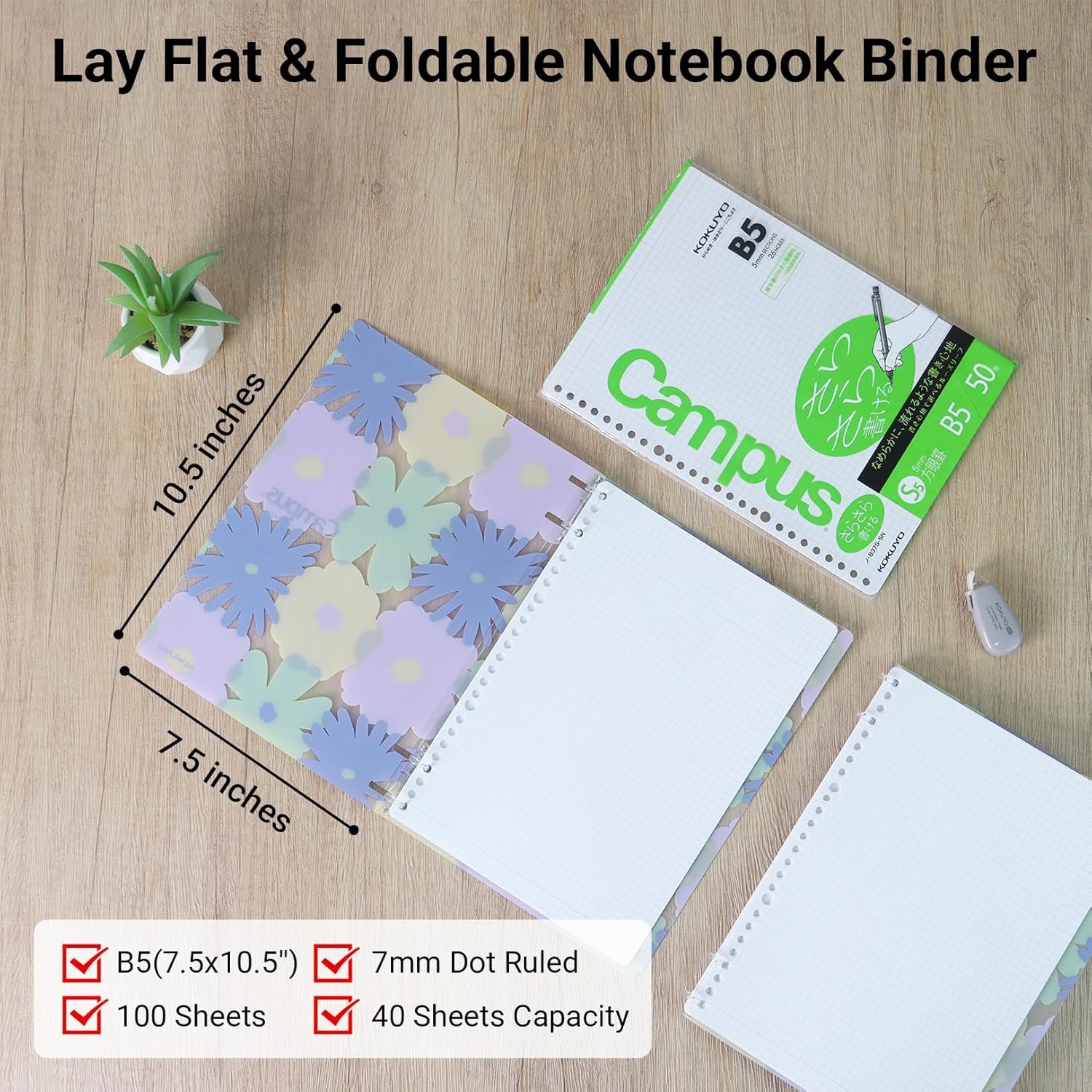 image:imageKOKUYO Campus 2x2 Spiral Binder Notebook Set B5 Refillable Notebook 50 Refill Papers with 5x5 Graph Ruled 40 Sheet Capacity Navy Perfect for Work Study amp JournalFloral SOUSOU
