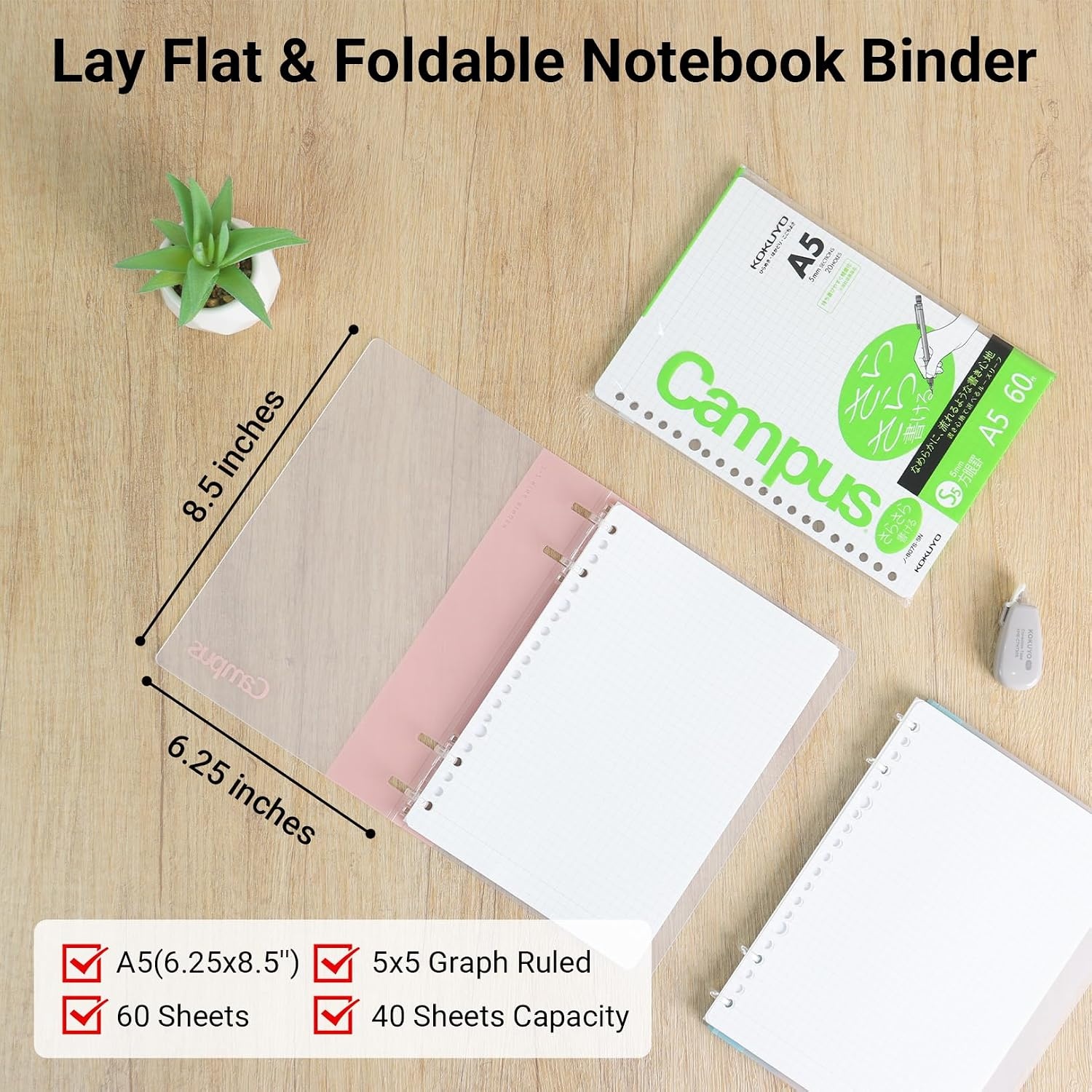 image:imageKOKUYO Campus 2x2 Spiral Binder Notebook Set B5 Refillable Notebook 50 Refill Papers with 5x5 Graph Ruled 40 Sheet Capacity Navy Perfect for Work Study amp JournalLight Pink