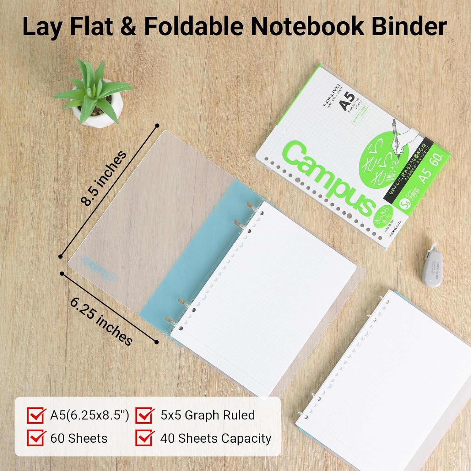 image:imageKOKUYO Campus 2x2 Spiral Binder Notebook Set B5 Refillable Notebook 50 Refill Papers with 5x5 Graph Ruled 40 Sheet Capacity Navy Perfect for Work Study amp JournalLight Blue