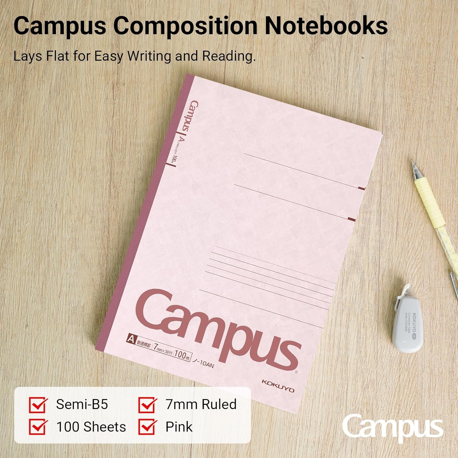 image:imageKOKUYO Campus Composition Notebook 7 x 10 inch Lined Notebooks with 30 Sheets 7mm Ruled Paper 10 Pack B5 Pink Notebook for School and Work School Supplies Comp Book for Journal DiaryPink