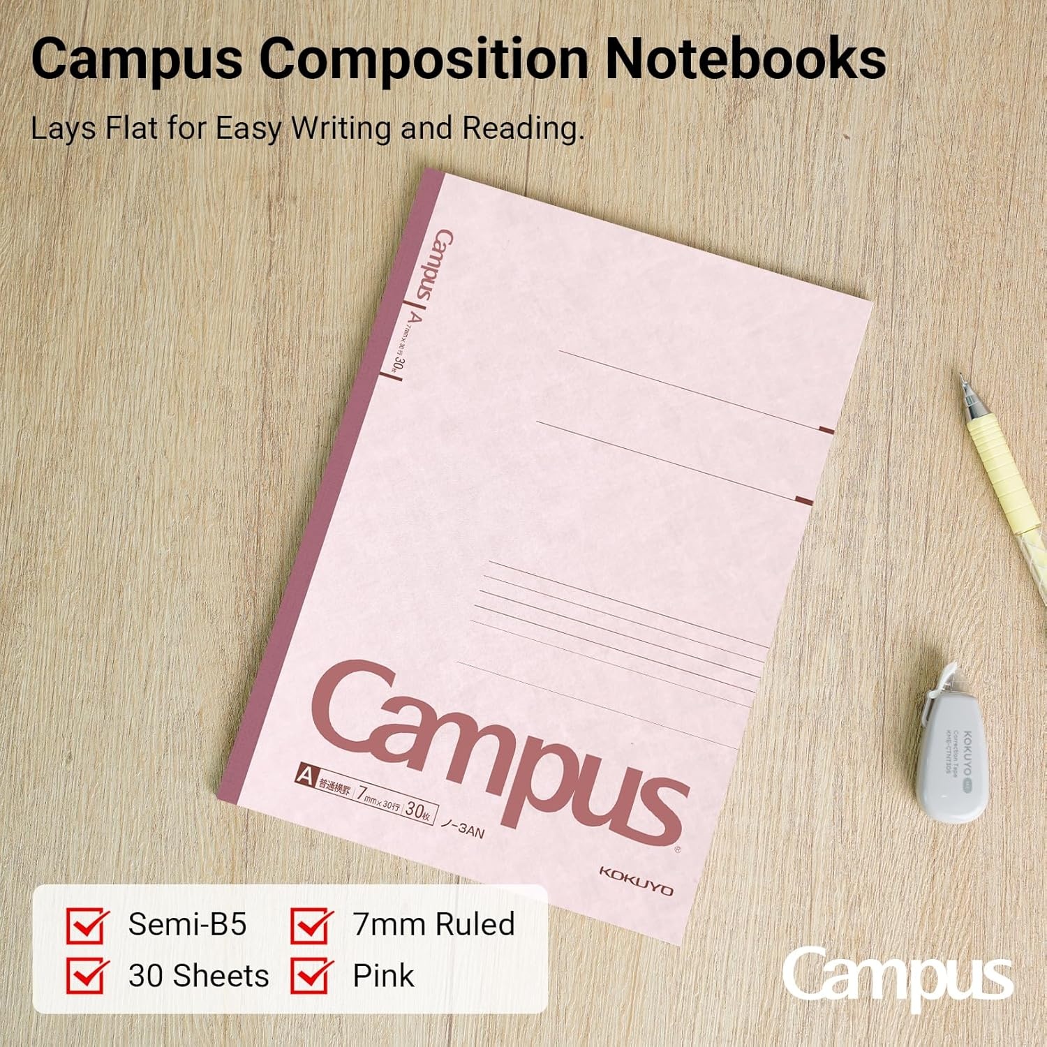 image:imageKOKUYO Campus Composition Notebook 7 x 10 inch Lined Notebooks with 30 Sheets 7mm Ruled Paper 10 Pack B5 Pink Notebook for School and Work School Supplies Comp Book for Journal DiaryPink