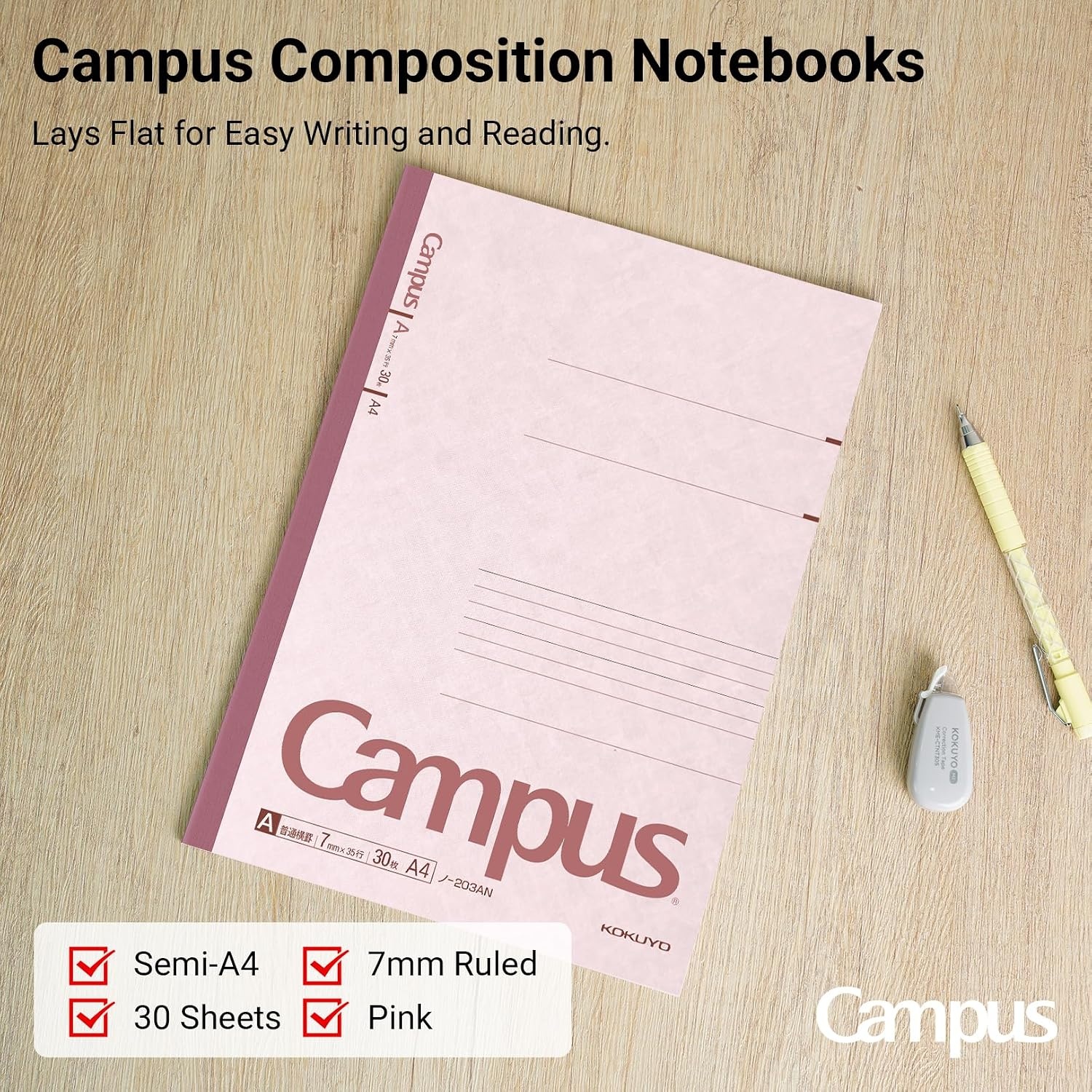 image:imageKOKUYO Campus Composition Notebook 7 x 10 inch Lined Notebooks with 30 Sheets 7mm Ruled Paper 3 Pack B5 Pink Notebook for School and Work School Supplies Comp Book for Journal Diary Japan Import