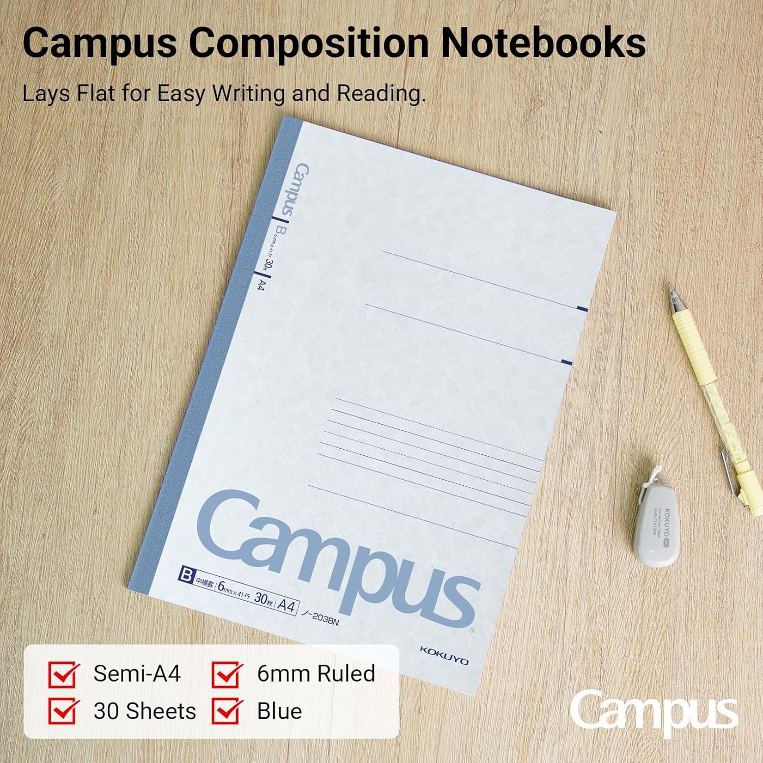 image:imageKOKUYO Campus Composition Notebook Lined Notebooks with 30 Sheets 6mm Ruled Paper 3 Pack A4 Notebook for School and Work School Supplies Comp Book for Journal DiaryBlue