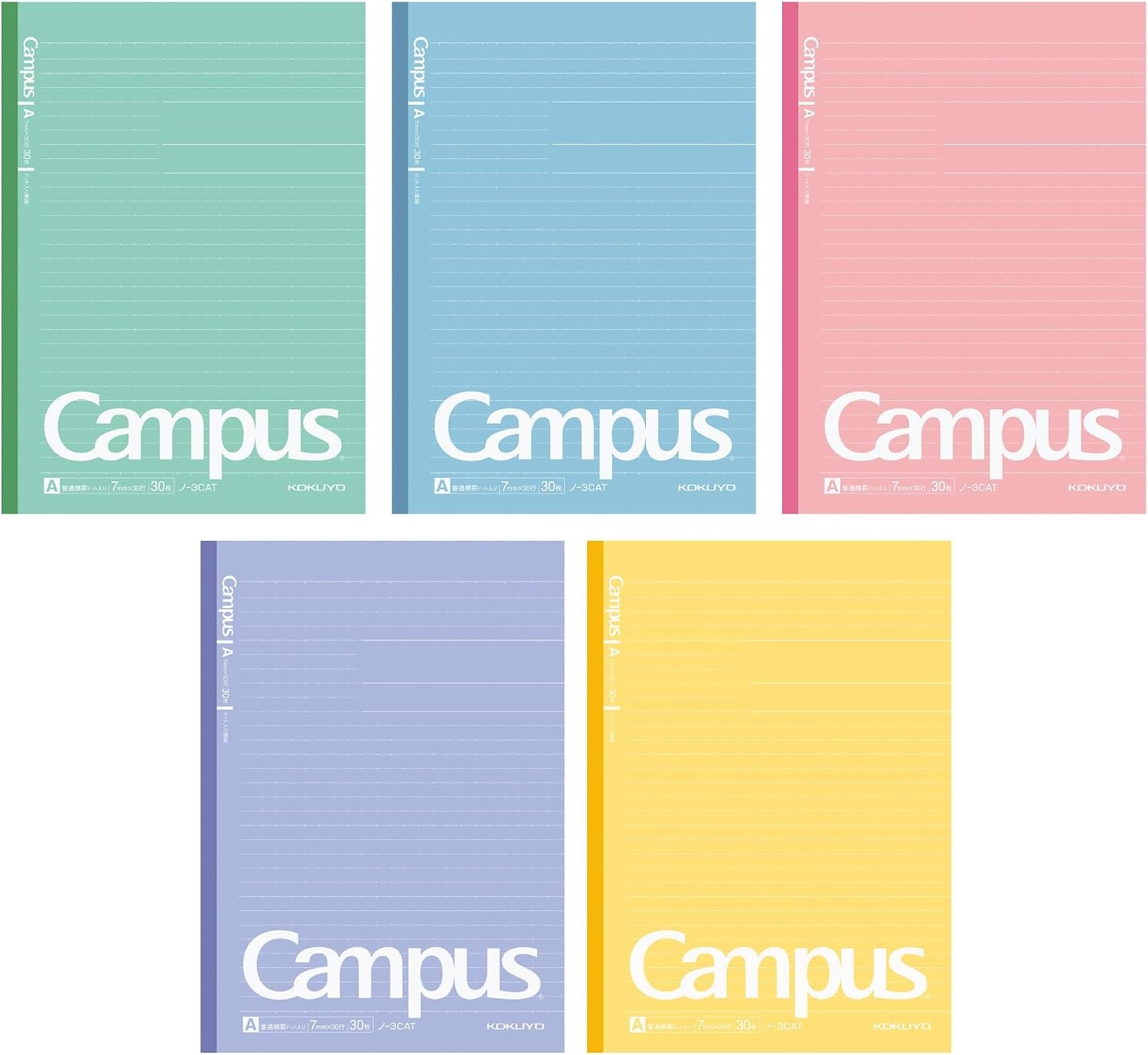 image:imageKOKUYO Campus Notebook A 7mm028in Dot Ruled SemiB5 30 Sheets Pack of 5 5 Colors NO3CATNX5Dot A 7mm Ruled