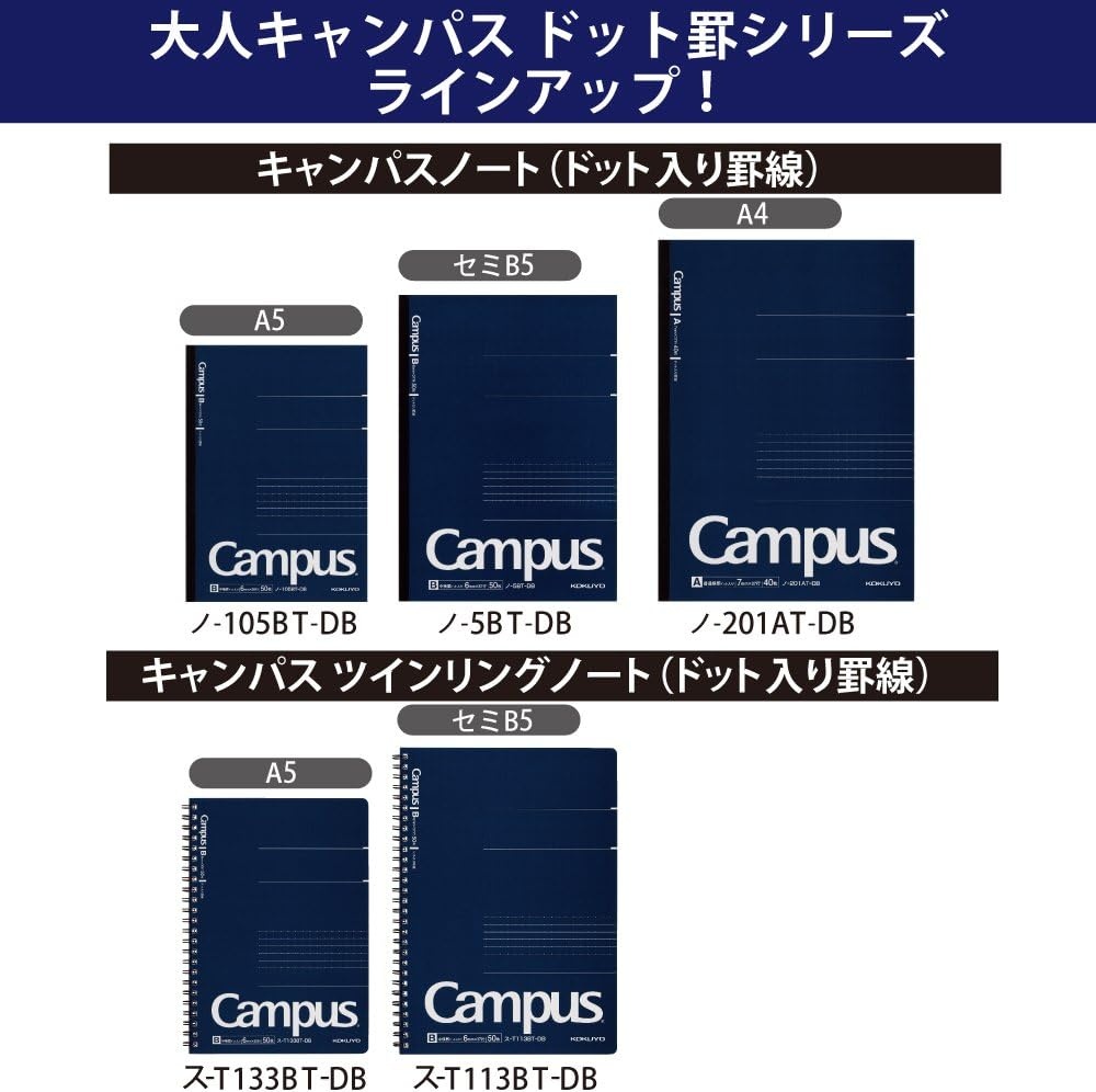 image:imageKOKUYO Campus Notebook Business Type Dot B 6mm Ruled A5 50 Sheets 30 Lines Navy Cover Japan Import NO105BTDBSemiB5