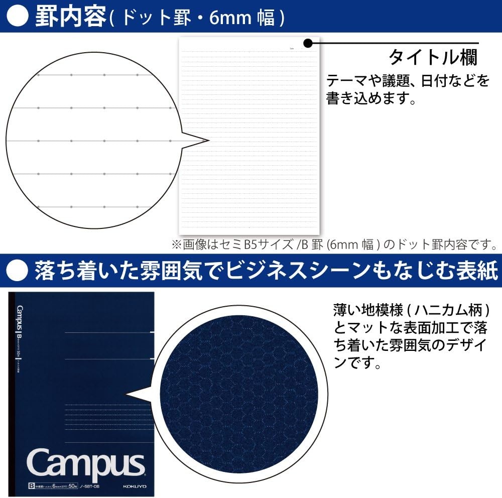 image:imageKOKUYO Campus Notebook Business Type Dot B 6mm Ruled A5 50 Sheets 30 Lines Navy Cover Japan Import NO105BTDBSemiB5
