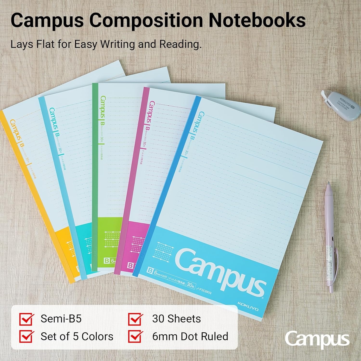 image:imageKOKUYO Campus Notebook for Science Subjects Dot B 6mm Ruled SemiB5 30 Sheets 35 Lines Pack of 5 5 Colors NOF3CBKNX5