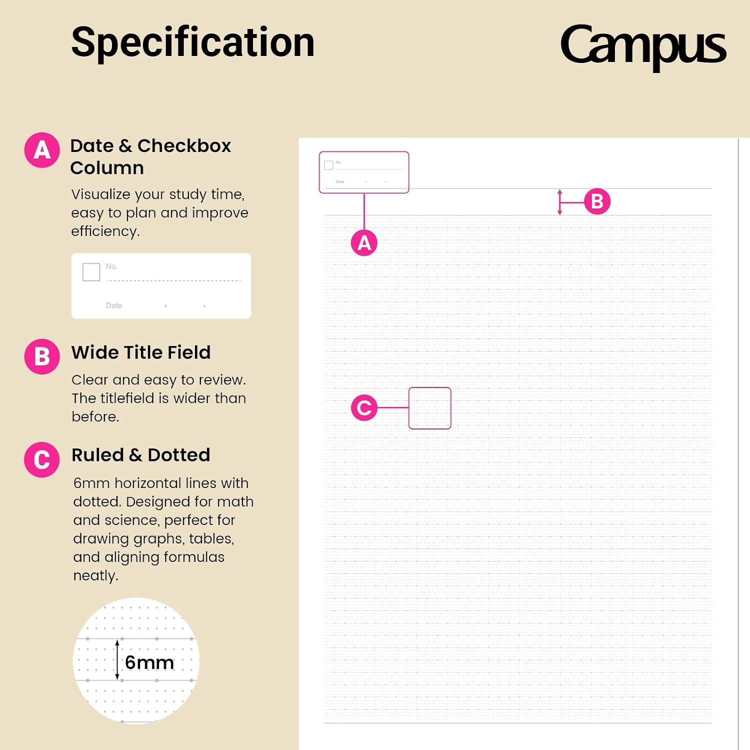 image:imageKOKUYO Campus Notebook for Science Subjects Dot B 6mm Ruled SemiB5 30 Sheets 35 Lines Pack of 5 5 Colors NOF3CBKNX5