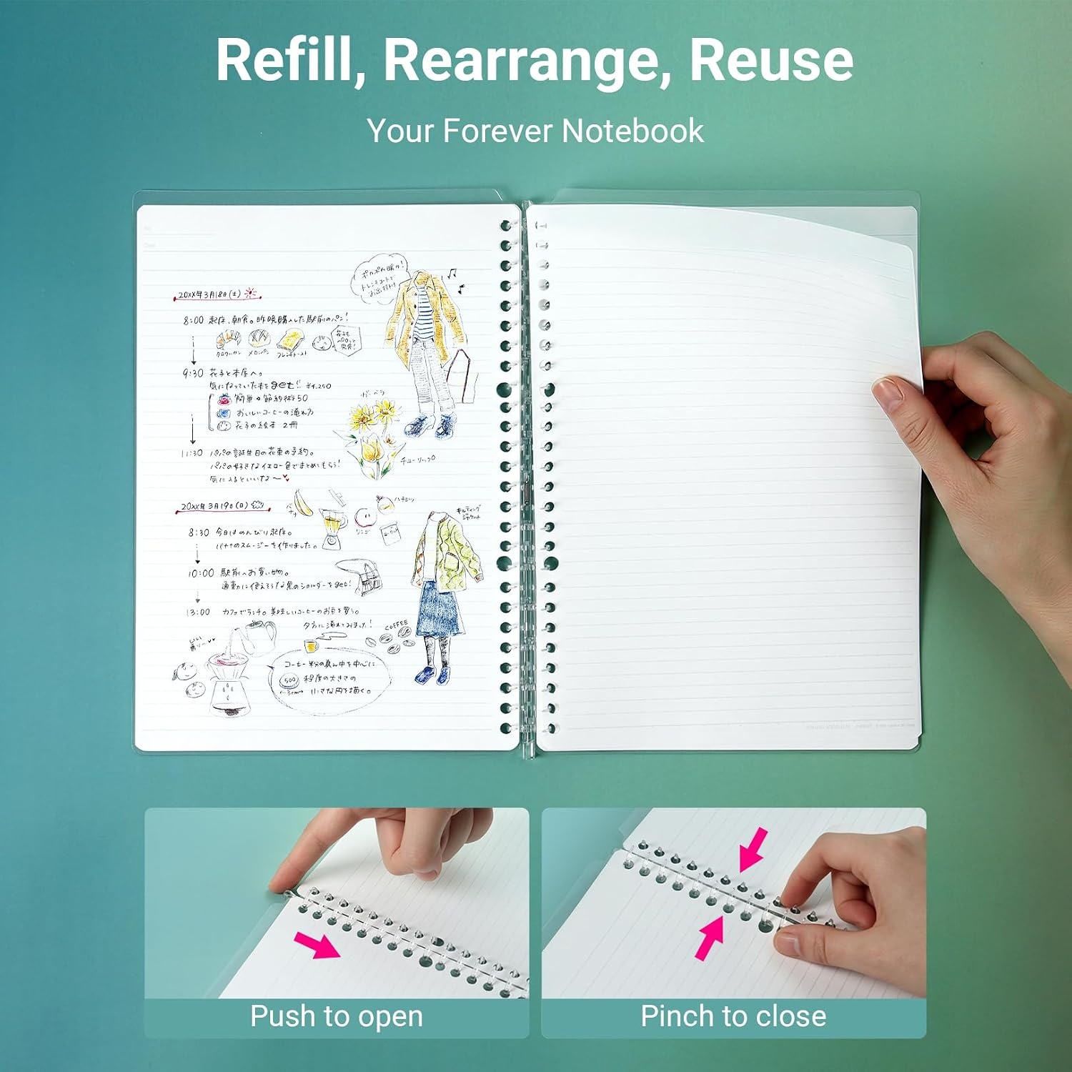 image:imageKOKUYO Campus Smart Ring Binders 8 Pack B5 Notebooks Binder 25 Sheets Capacity 26 Holes Slim Binder Folder and 200 Sheets Looseleaf Paper for Work Study and Journal