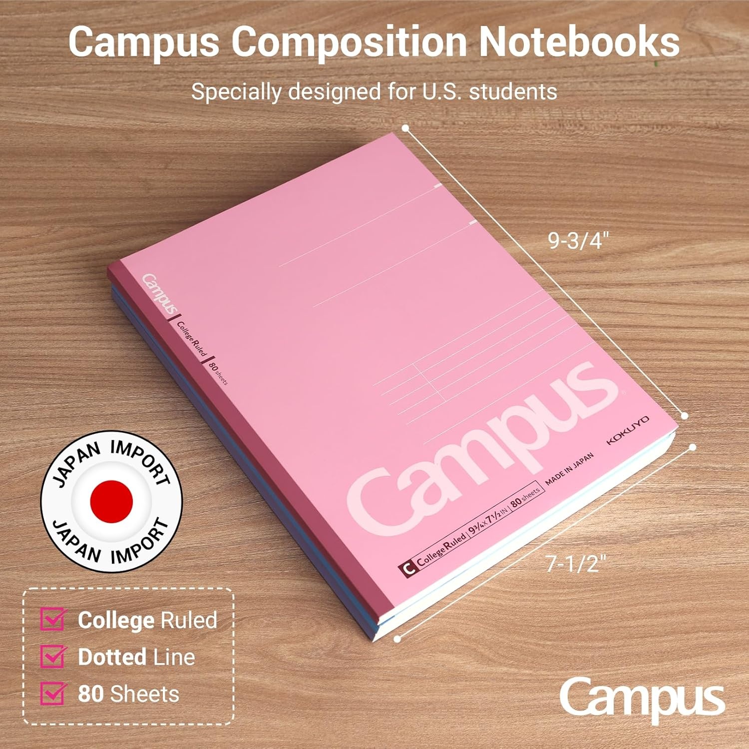 image:imageKOKUYO Composition Notebooks 3 Pack Campus 934 x 712 Comp Book with College Ruled 80 Sheets Pink Blue Lavender School Lined Notebook Journal for Work Study Note Taking WSGNO308CG13