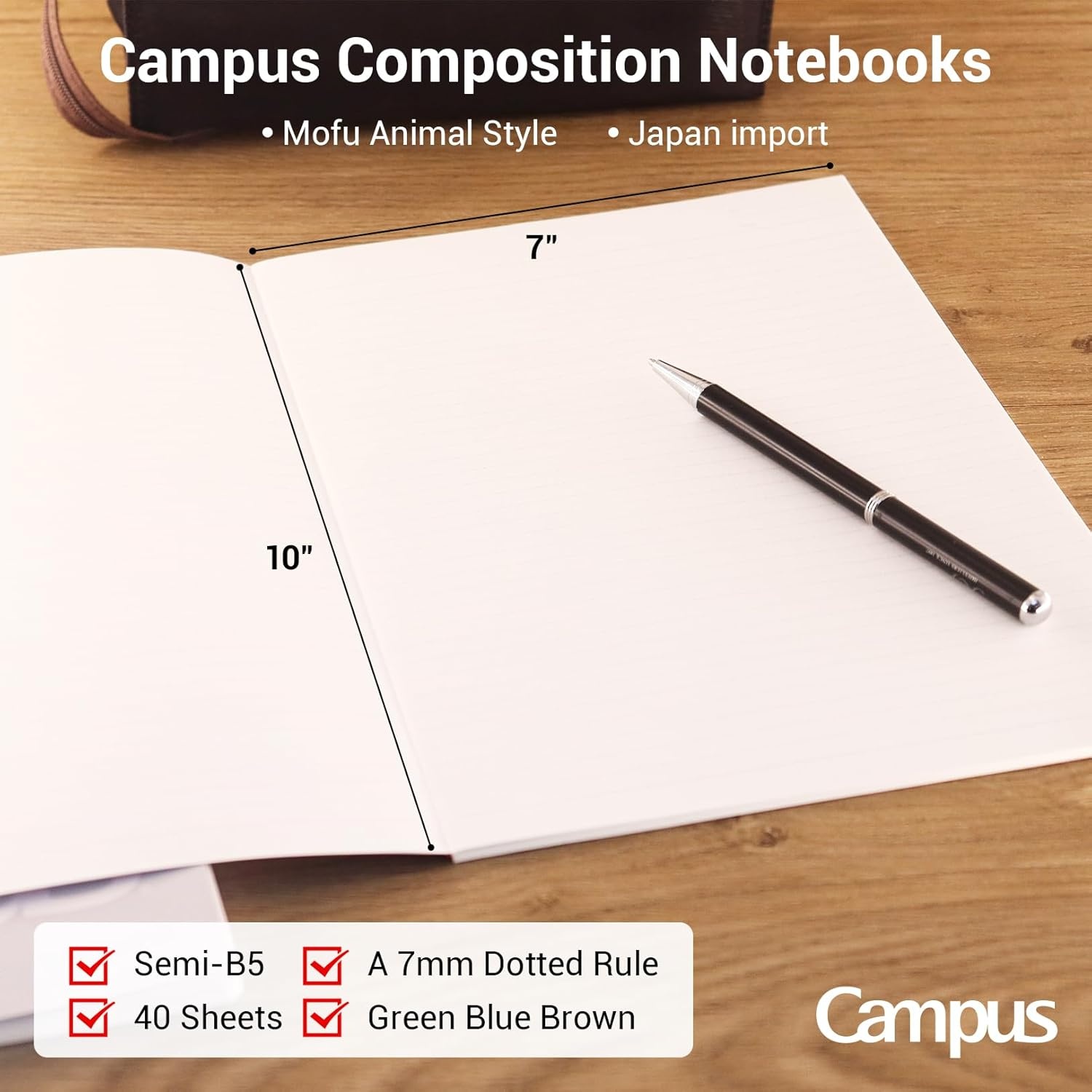 image:imageKOKUYO Composition Notebooks 3 Pack Campus B5 Comp Book with Dotted College Ruled 40 Sheets School Lined Notebook in Mofu Animal Cute Journal for Women Girls Work Study Note TakingMofu