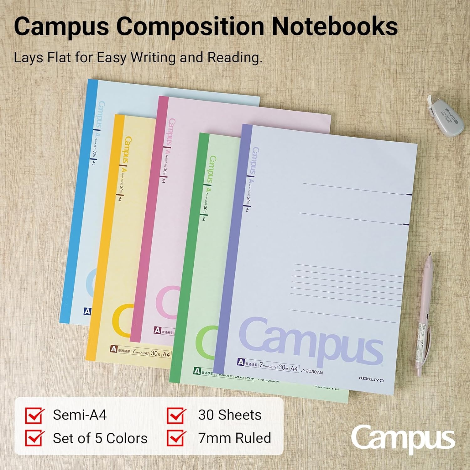 image:imageKOKUYO Composition Notebooks 5 Pack Campus SemiB5 Comp Book with B 6mm Ruled 30 Sheets Classic School Lined Notebook Journal Notebook for Women Work Study Note Taking NO3CBNx5A4