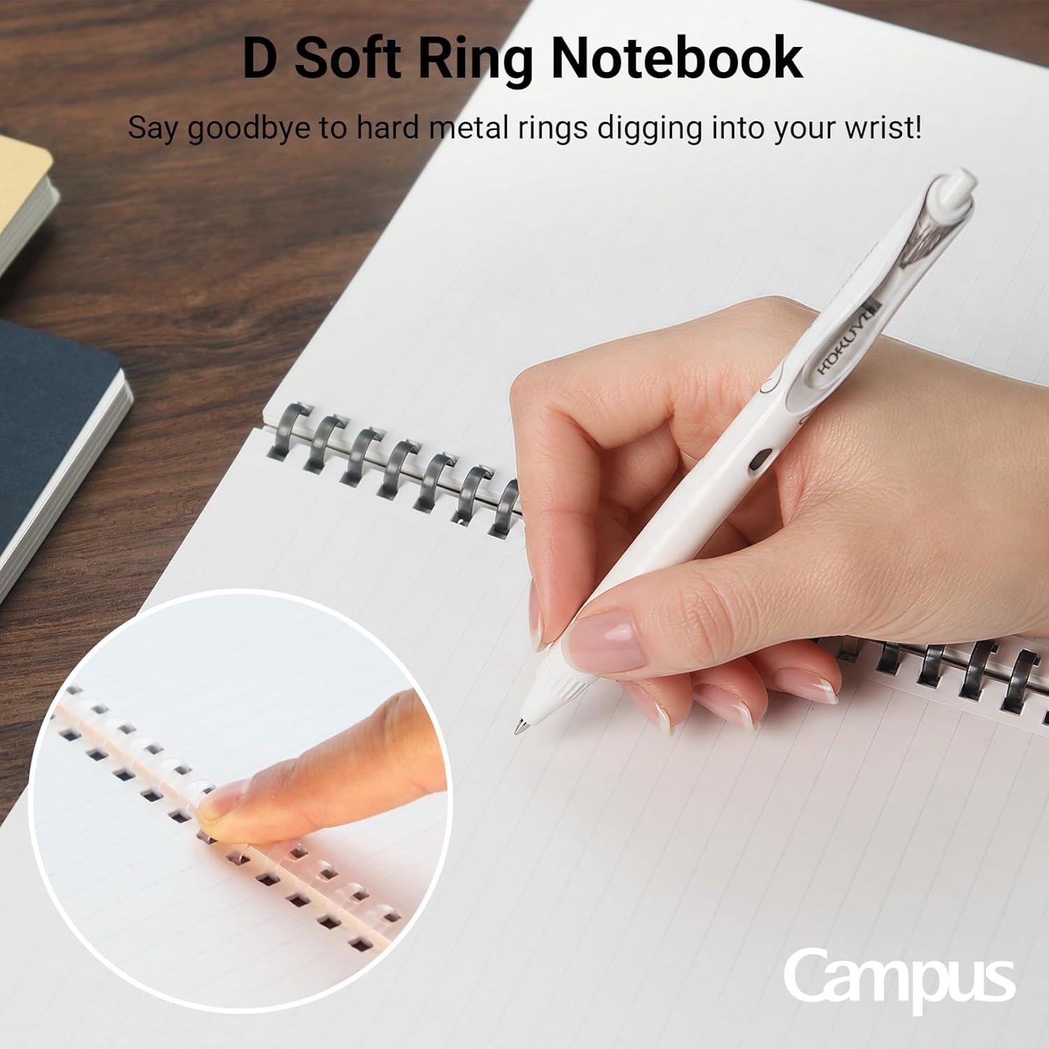 image:imageKOKUYO D Shaped Soft Ring Notebook 7mm Rule 25 Lines 80 Sheets A5 Natural Style Set of Black Beige Navy SUSV638AB5 80 Sheets