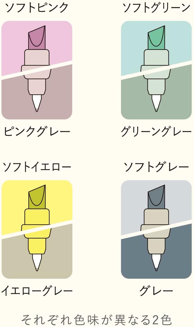 image:imageKOKUYO Me Marking Pen 2Way Highlighter Pen Soft Color Marker 4Color Set of Taupe Rose Fragaile Mint Moon Lime Grayish Fog KMEMPMT2014SLight Nature Color