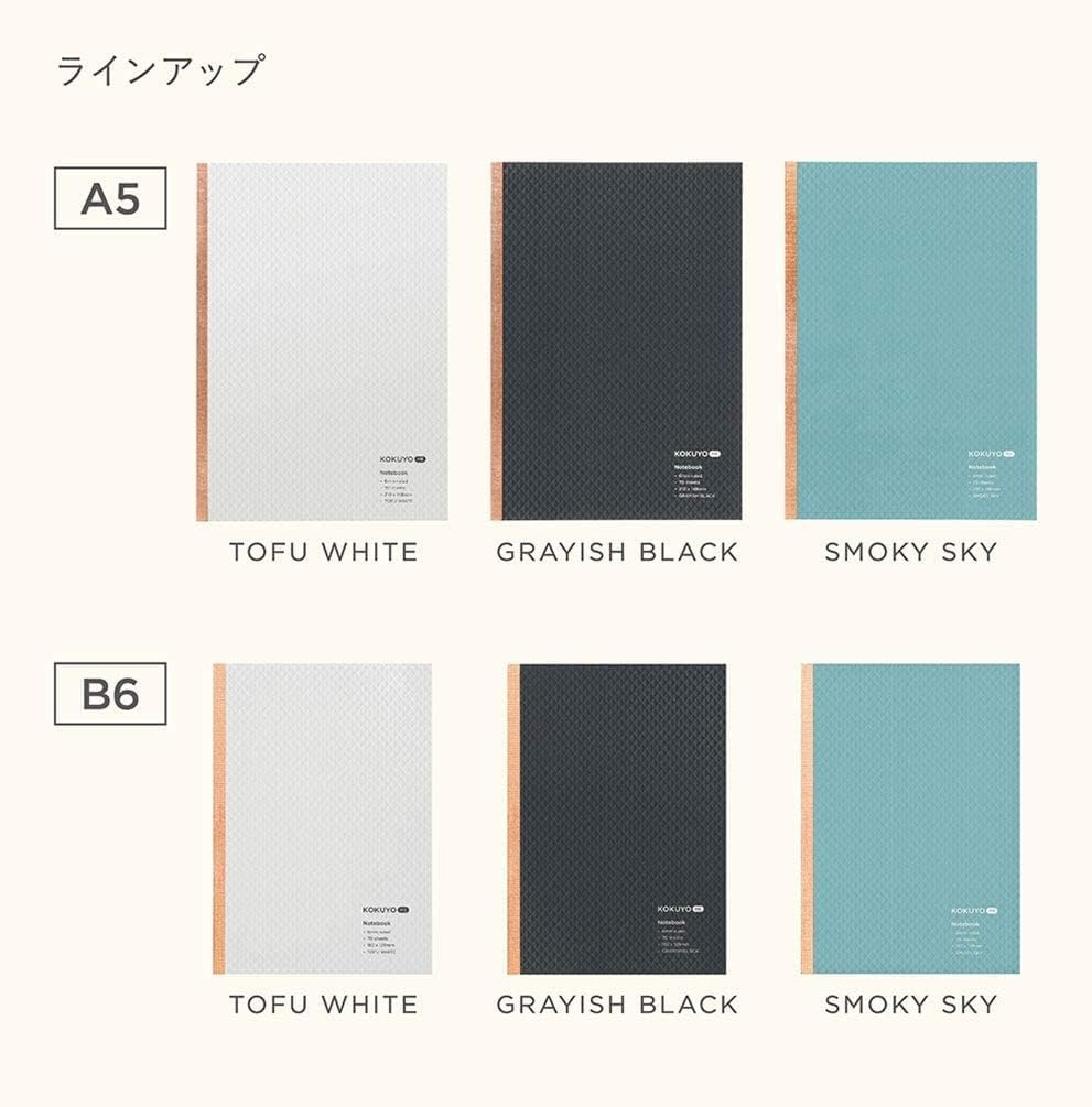 image:imageKOKUYO Me Notebook B 6mm Ruled A5 70 Sheets 30 Lines 3Color of Tofu White Grayish Black amp Smoky Sky Japan Import KMENB665