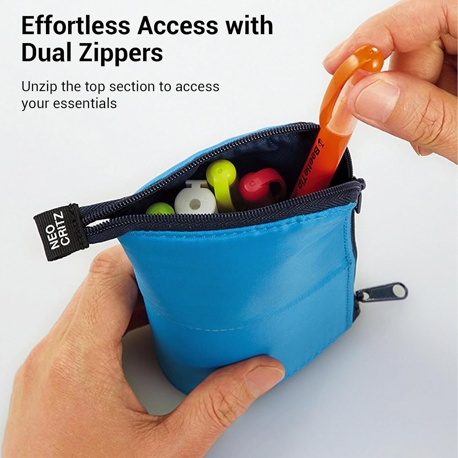 image:imageKOKUYO Pencil Case Pouch Neo Critz Standing Pen Pouch Bag Foldable Stand up Pencil Holder Organizer Small Portable Pencil Box for Office Home amp College Use Blue x Navy Regular Size FVBF1803Navy x Light Blue
