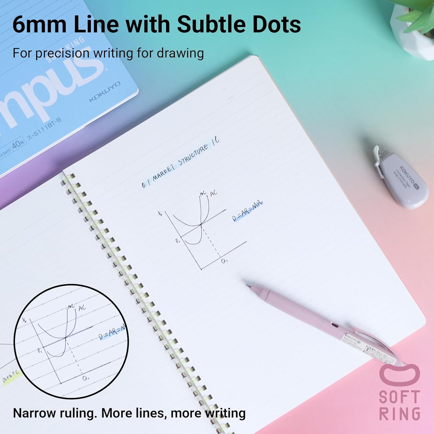 image:imageKOKUYO Spiral Lined Notebook 5 Pack 10 x 7 Pastel Journal B5 Campus Soft Ring Notebooks with Dot 7 mm Ruled 40 Sheets 1 Subject Notebook Note Taking for School SUS111ATB5