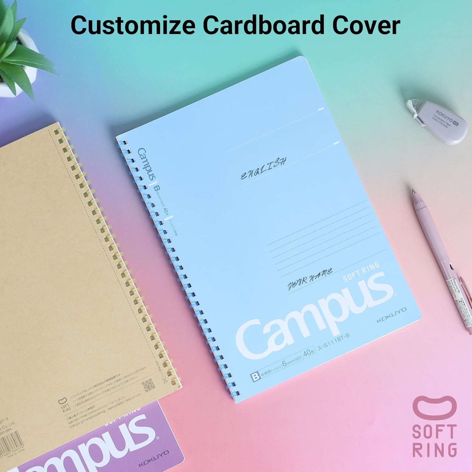 image:imageKOKUYO Spiral Lined Notebook 5 Pack 10 x 7 Pastel Journal B5 Campus Soft Ring Notebooks with Dot 7 mm Ruled 40 Sheets 1 Subject Notebook Note Taking for School SUS111ATB5
