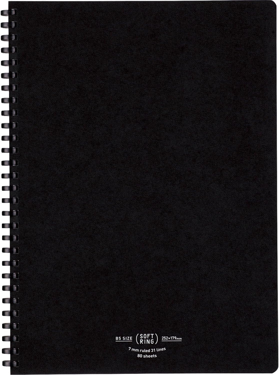 image:imageKOKUYO Spiral Lined Notebook 83 x 58 Business Journal A5 Soft Ring Notebooks with 7 mm Ruled 80 Perforated Sheets Black 1 Subject Notebook Note Taking for Work Japan Import SUSV638ADBlack