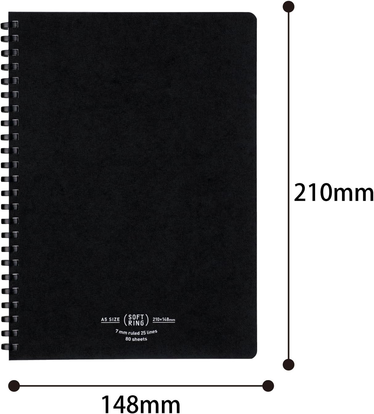 image:imageKOKUYO Spiral Lined Notebook 83 x 58 Business Journal A5 Soft Ring Notebooks with 7 mm Ruled 80 Perforated Sheets Black 1 Subject Notebook Note Taking for Work Japan Import SUSV638ADBlack