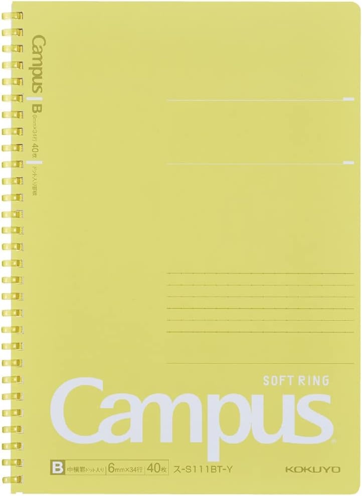 image:imageKOKUYO Spiral Lined Notebook 83 x 58 Pastel Journal A5 Campus Soft Ring Notebooks with Dot 6 mm Ruled 50 Sheets Pink 1 Subject Notebook Note Taking for School Japan Import SUS131BTPYellow