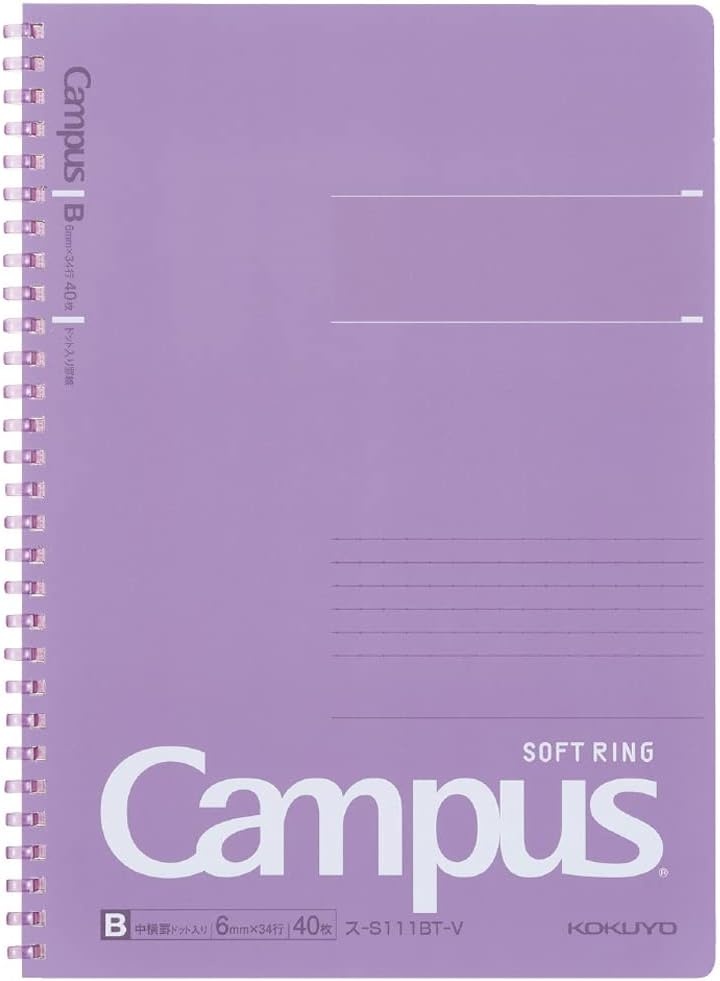 image:imageKOKUYO Spiral Lined Notebook 83 x 58 Pastel Journal A5 Campus Soft Ring Notebooks with Dot 6 mm Ruled 50 Sheets Pink 1 Subject Notebook Note Taking for School Japan Import SUS131BTPPurple