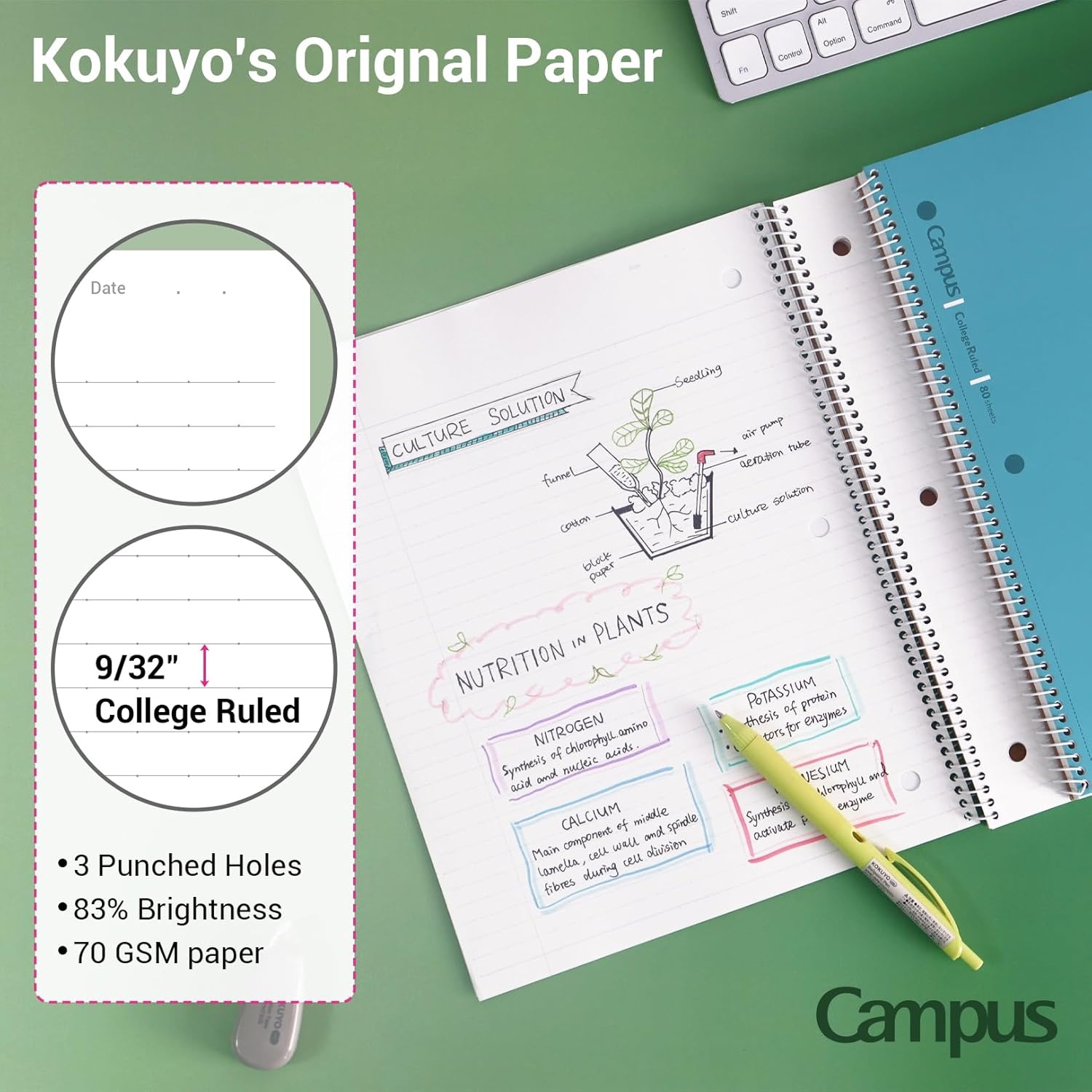 image:imageKOKUYO Spiral Notebook 3 Pack Campus 1012 x 8 Subject Notebooks with College Ruled 80 Sheets Pink Blue Green 3 Holes School Spiral Journal for Work Study Note Taking WSGSU400G13Pink Sky Blue Green