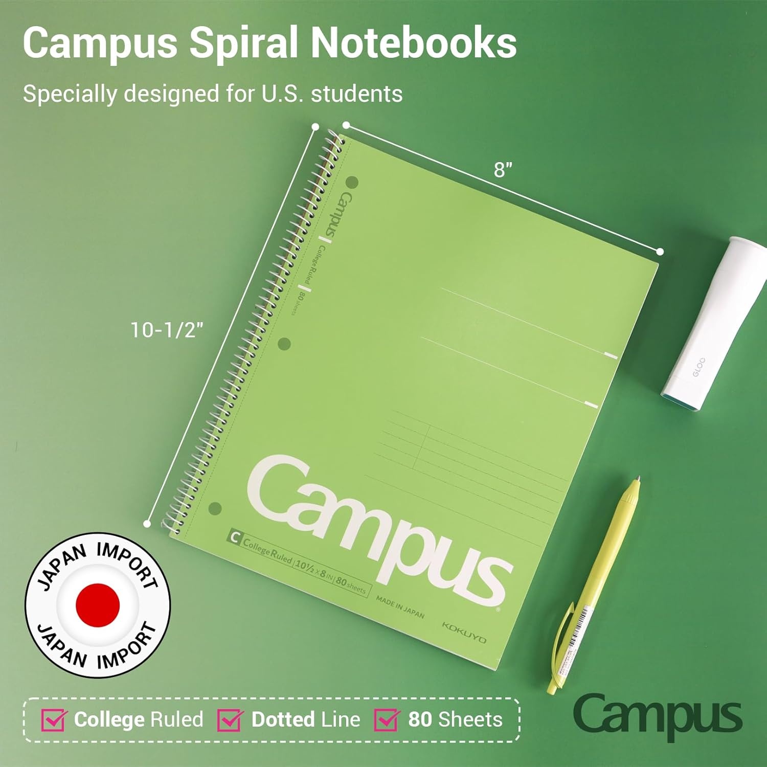 image:imageKOKUYO Spiral Notebook 3 Pack Campus 1012 x 8 Subject Notebooks with College Ruled 80 Sheets Pink Blue Green 3 Holes School Spiral Journal for Work Study Note Taking WSGSU400G13Pink Sky Blue Green