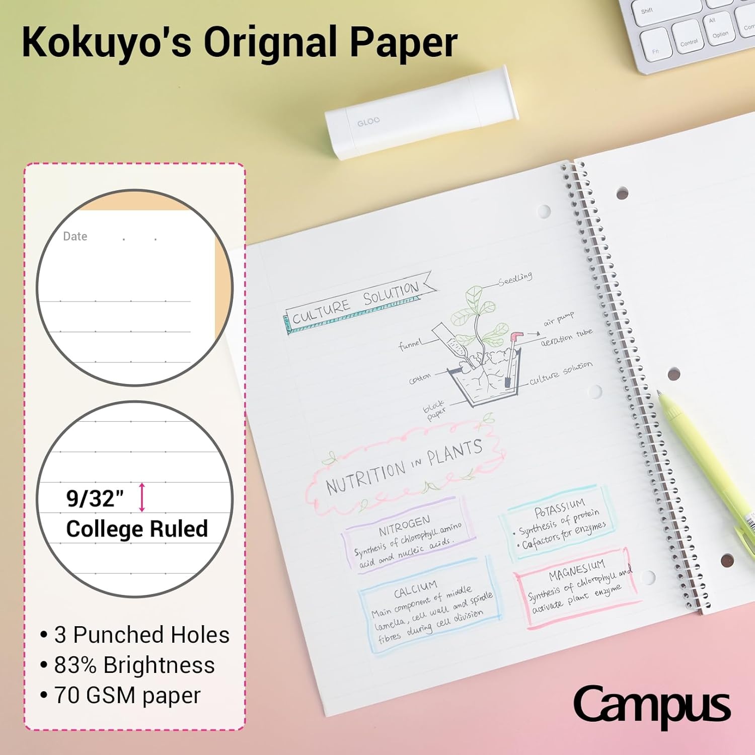 image:imageKOKUYO Spiral Notebook 3 Pack Campus 1012 x 8 Subject Notebooks with College Ruled 80 Sheets Pink Blue Green 3 Holes School Spiral Journal for Work Study Note Taking WSGSU400G13Yellow Orange Purple
