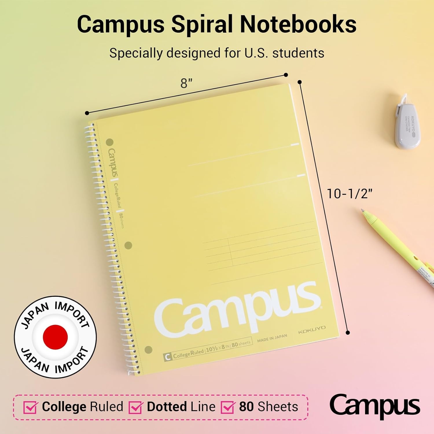 image:imageKOKUYO Spiral Notebook 3 Pack Campus 1012 x 8 Subject Notebooks with College Ruled 80 Sheets Pink Blue Green 3 Holes School Spiral Journal for Work Study Note Taking WSGSU400G13Yellow Orange Purple
