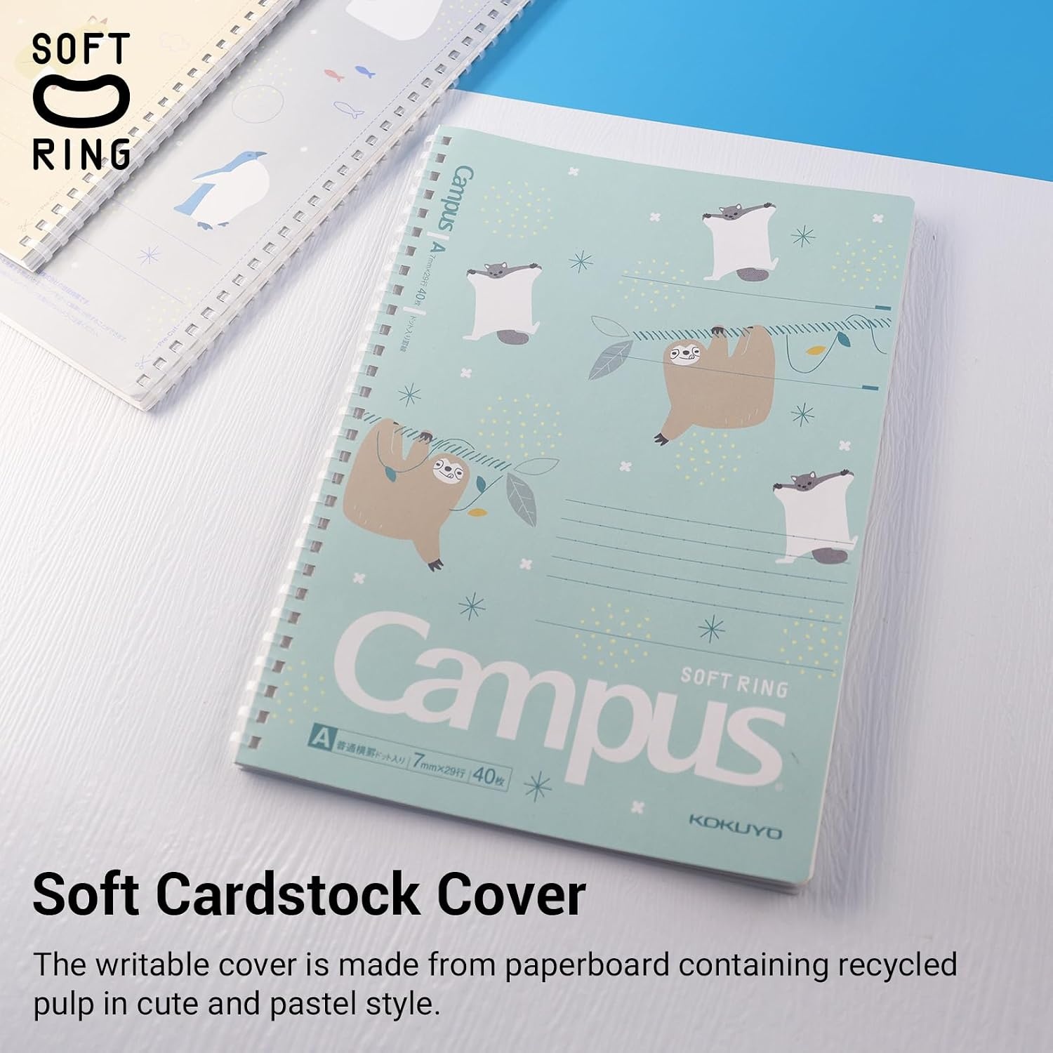 image:imageKOKUYO Spiral Notebook Journal 3 Pack Campus B5 Soft Ring Notebooks with Dotted A 7mm Rule 40 Sheets Cute Animal 1 Subject Notebook in Blue Yellow Green College Office Note TakingMofu