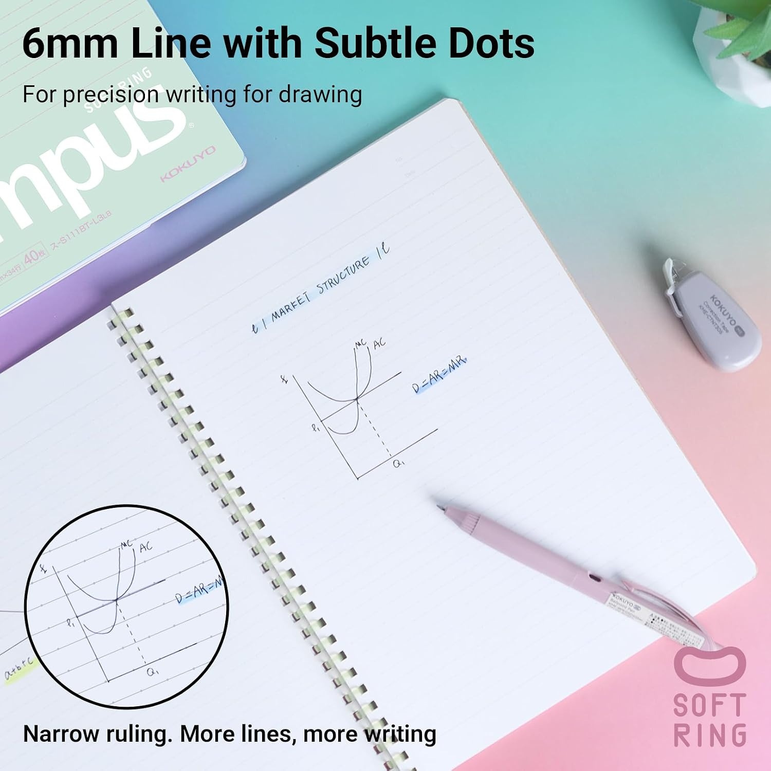image:imageKOKUYO Spiral Notebook Journal 3 Pack Campus B5 Soft Ring Notebooks with Dotted A 7mm Rule 40 Sheets Cute Animal 1 Subject Notebook in Blue Yellow Green College Office Note TakingMineral Color