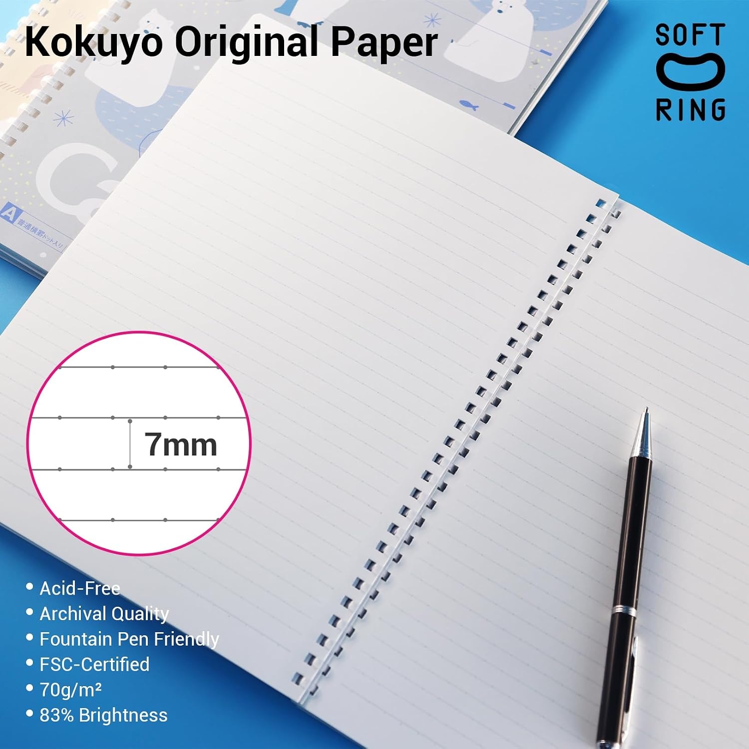 image:imageKOKUYO Spiral Notebook Journal 3 Pack Campus B5 Soft Ring Notebooks with Dotted A 7mm Rule 40 Sheets Cute Animal 1 Subject Notebook in Blue Yellow Green College Office Note TakingMofu