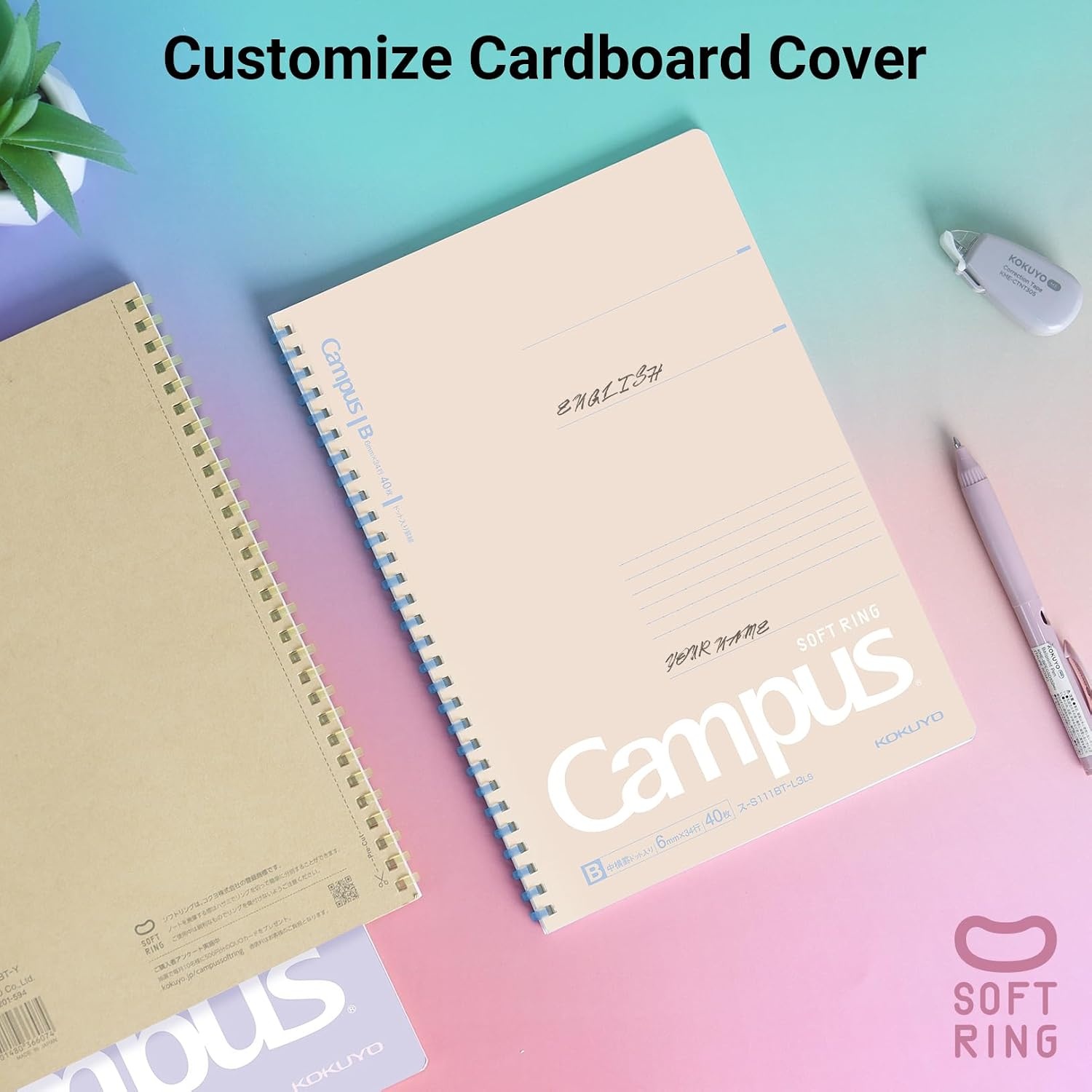 image:imageKOKUYO Spiral Notebook Journal 3 Pack Campus B5 Soft Ring Notebooks with Dotted A 7mm Rule 40 Sheets Cute Animal 1 Subject Notebook in Blue Yellow Green College Office Note TakingMineral Color