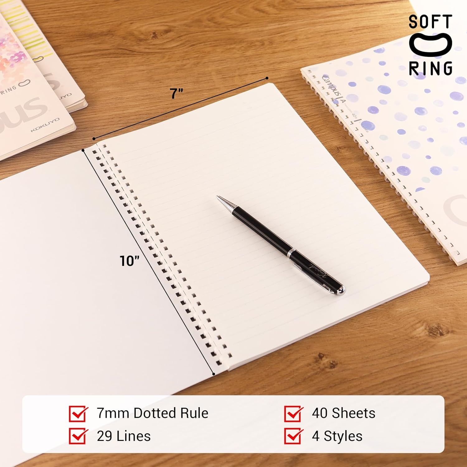 image:imageKOKUYO Spiral Notebook Journal 3 Pack Campus B5 Soft Ring Notebooks with Dotted A 7mm Rule 40 Sheets Cute Animal 1 Subject Notebook in Blue Yellow Green College Office Note TakingWatercolor
