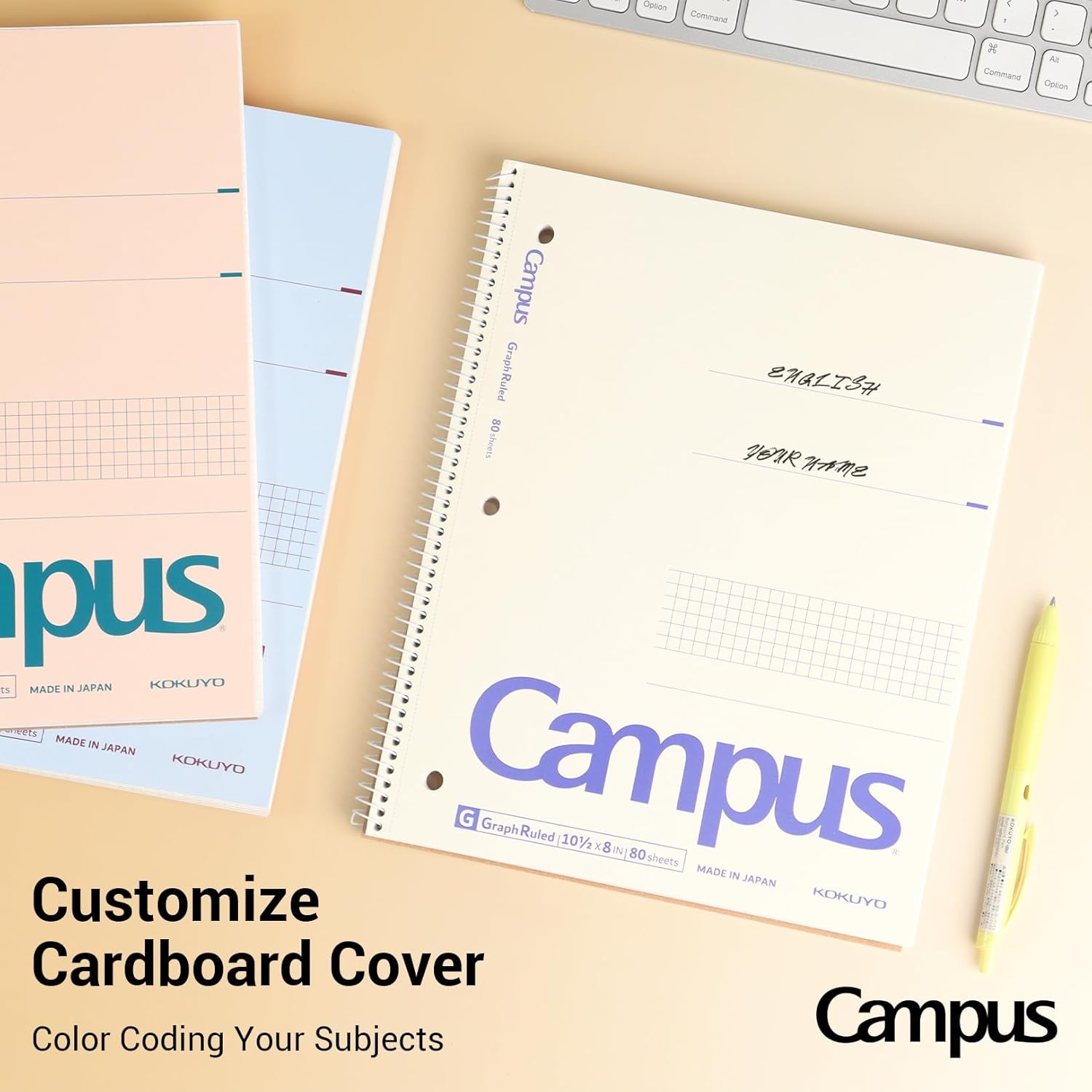 image:imageKOKUYO Spiral Notebook with 5x5 Graph Paper 3 Pack Campus 1012 x 8 Subject Notebooks 80 Sheets Light Pink Blue OffWhite 3 Holes School Spiral Journal for Study Planner Drawing WSGSU400G43 Paper