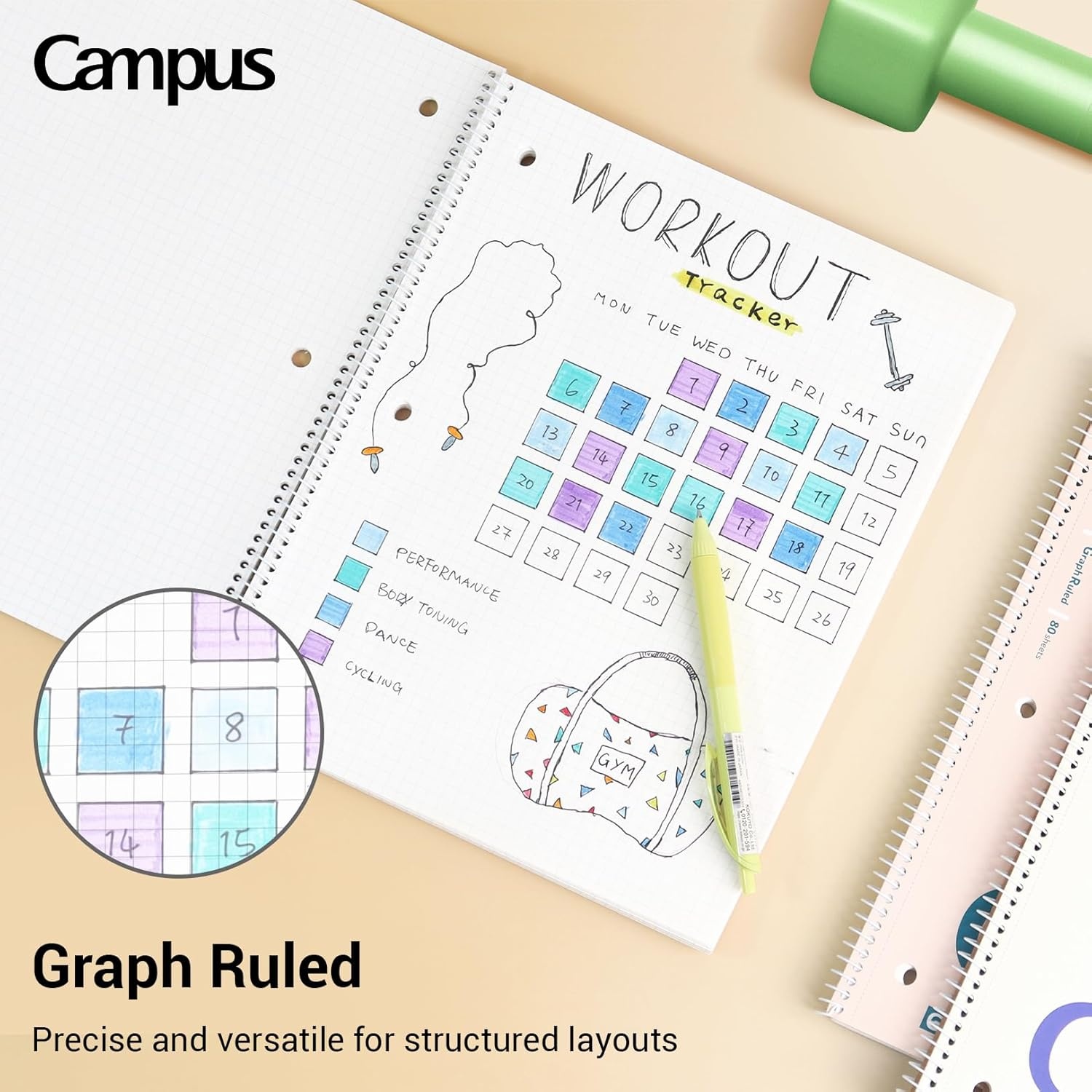 image:imageKOKUYO Spiral Notebook with 5x5 Graph Paper 3 Pack Campus 1012 x 8 Subject Notebooks 80 Sheets Light Pink Blue OffWhite 3 Holes School Spiral Journal for Study Planner Drawing WSGSU400G43 Paper