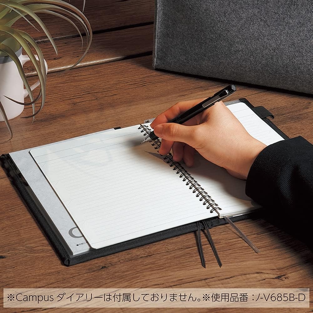 image:imageKOKUYO Systemic Synthetic Leather Cover Notebook with One A5 B 6mm Ruled 28 Lines 50 Sheets Twin Ring Edge Title Notebook Black NOV685BD