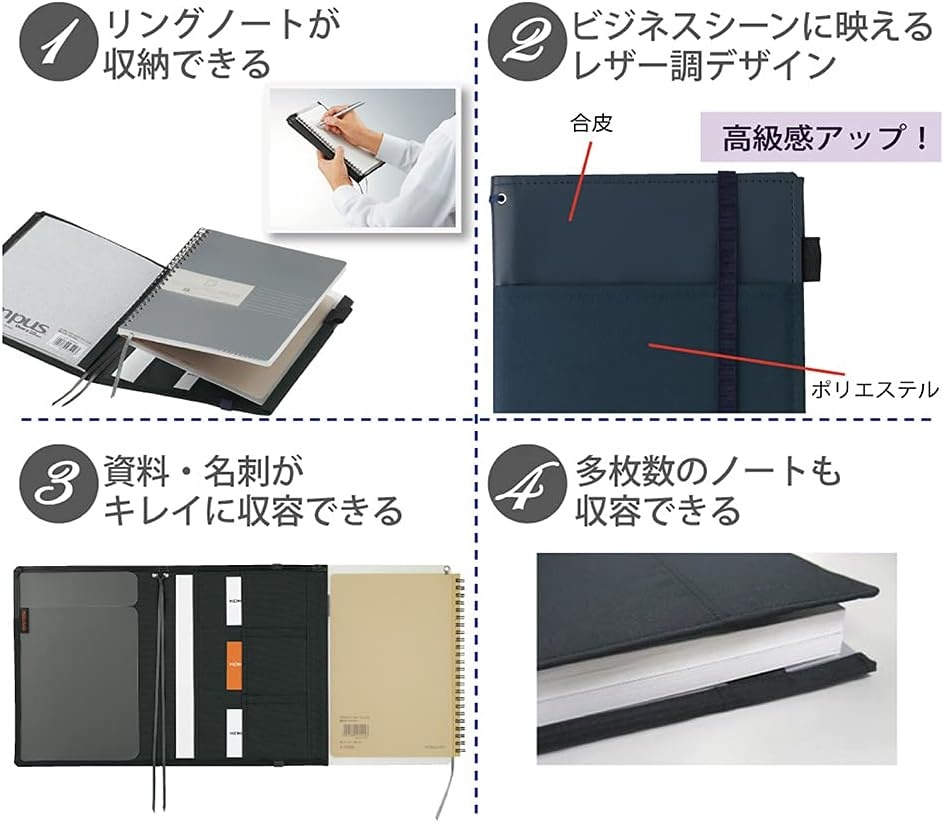 image:imageKOKUYO Systemic Synthetic Leather Cover Notebook with One A5 B 6mm Ruled 28 Lines 50 Sheets Twin Ring Edge Title Notebook Black NOV685BD